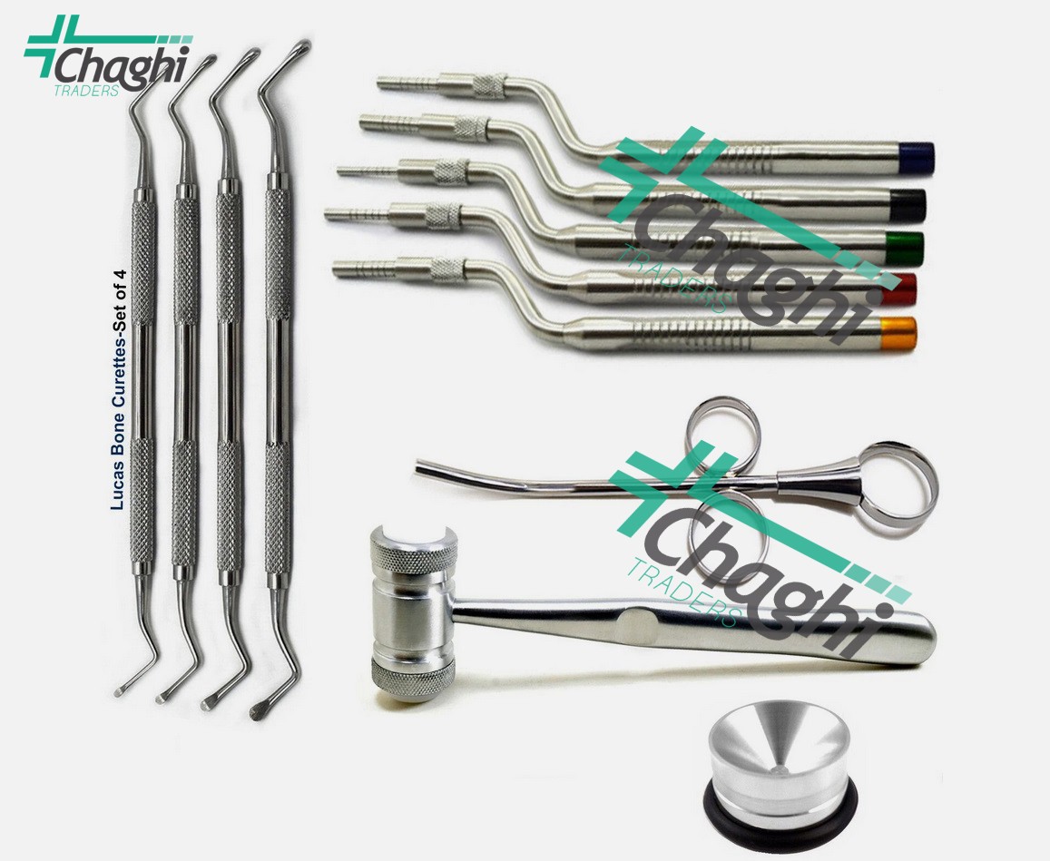 Dental Implant Surgery Kit Sinus Lift Osteotome Lucas Curettes Bone Graft Mallet