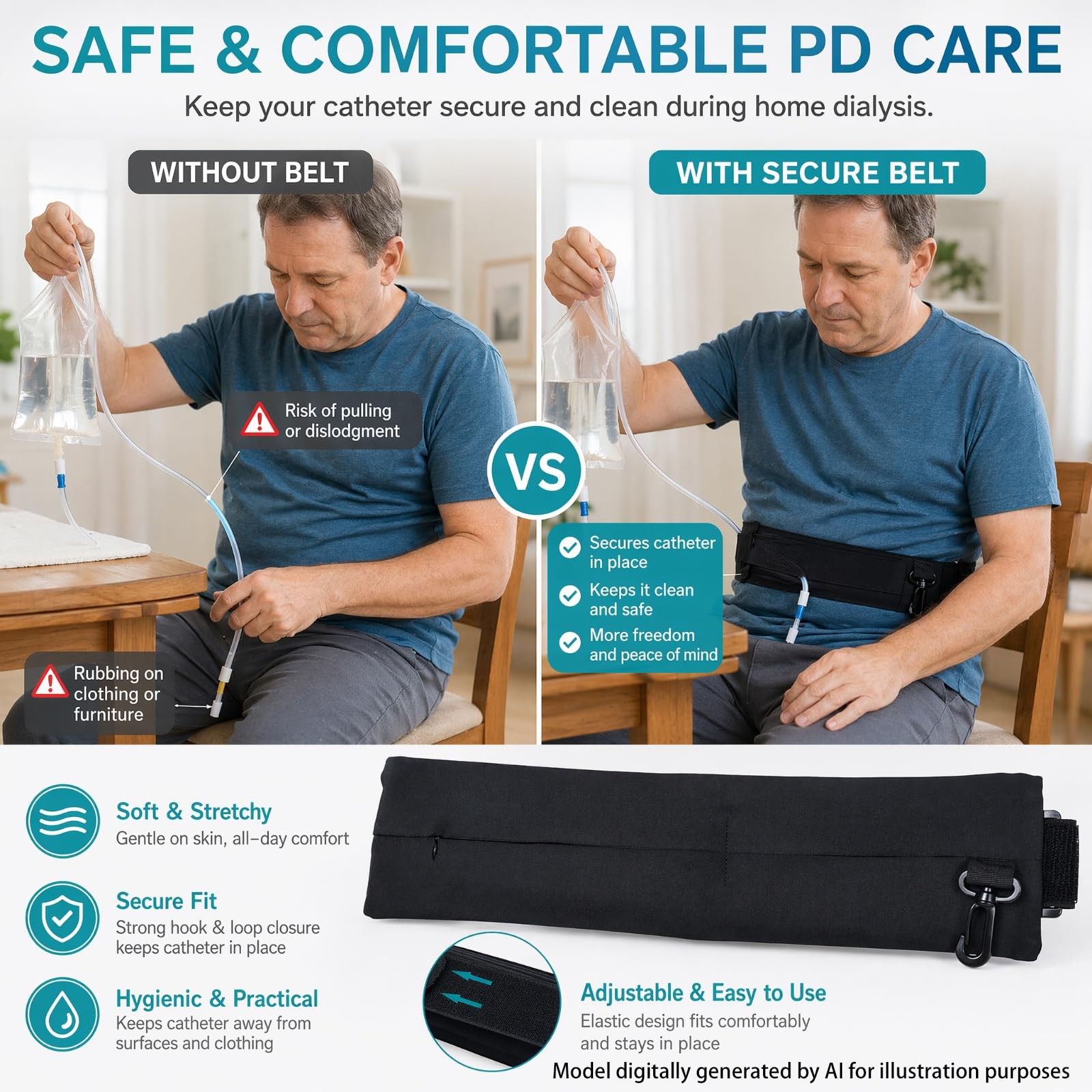 Peritoneal Dialysis Belt, PD Catheter Holder with Pouch for Patients,…