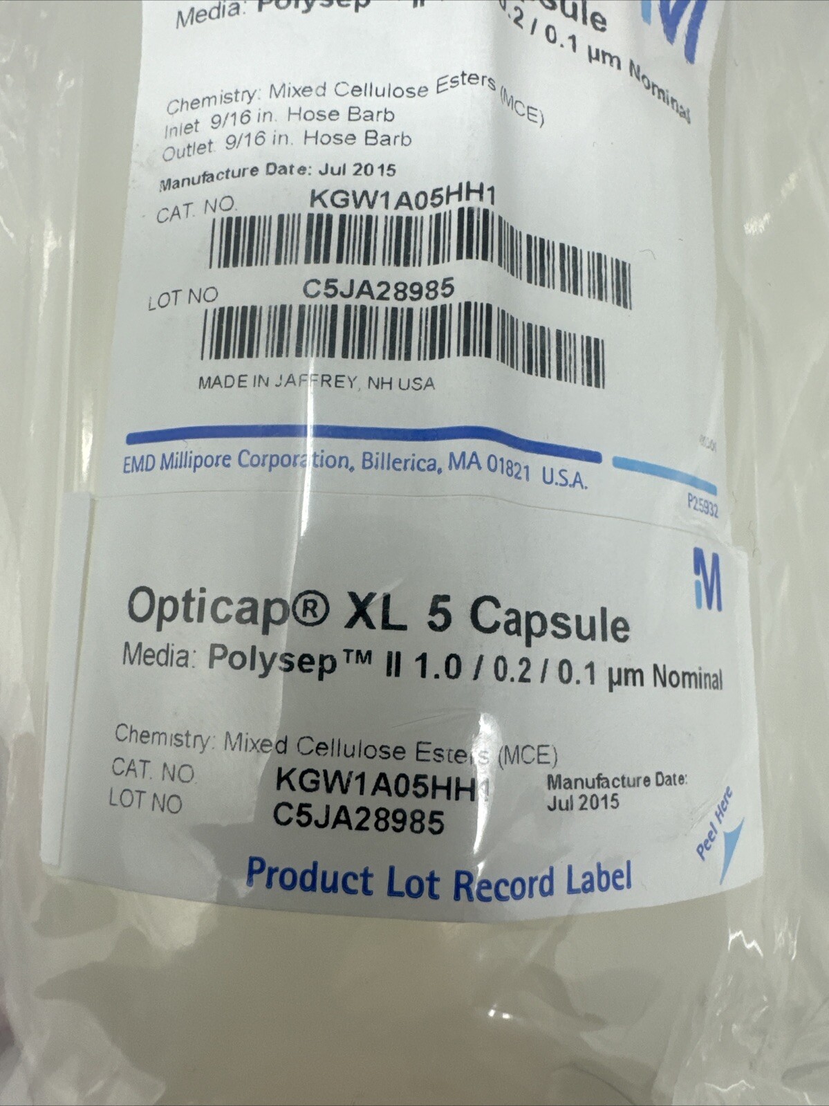 Millipore Opticap XL 5 Capsule POLYSEP II 1.0/0.2/ 0.1 um KGW1A05HH1 Lab Part