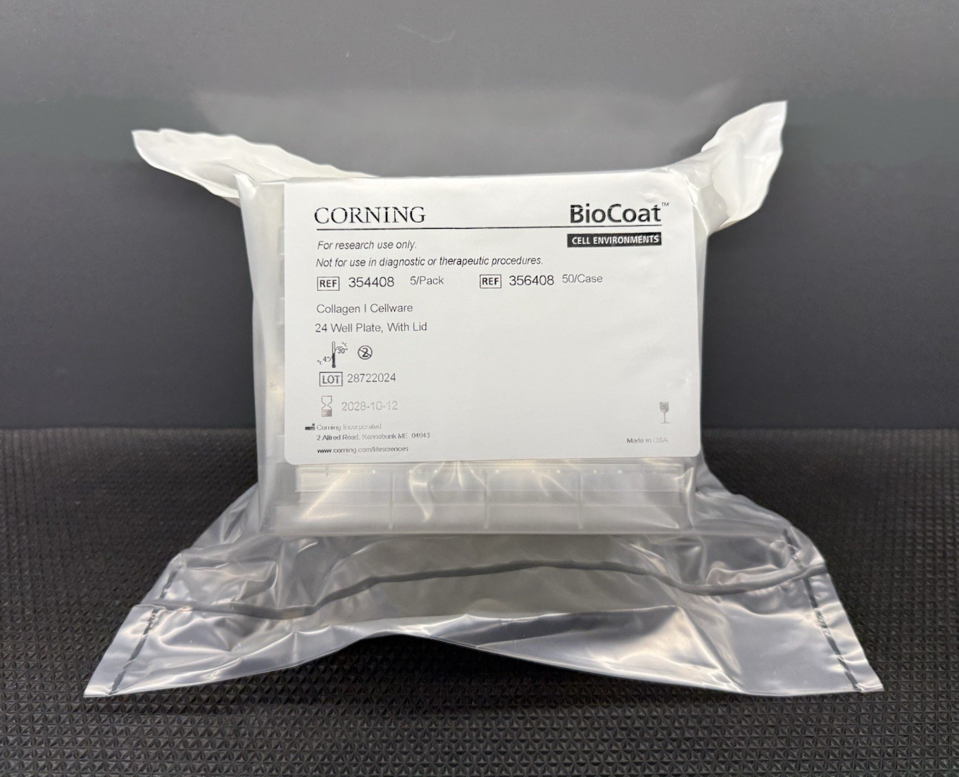 Corning BioCoat 356408 24 Well Plate w/Lid, 5 Per Pack/9 Packs, Exp. 2028-10-12