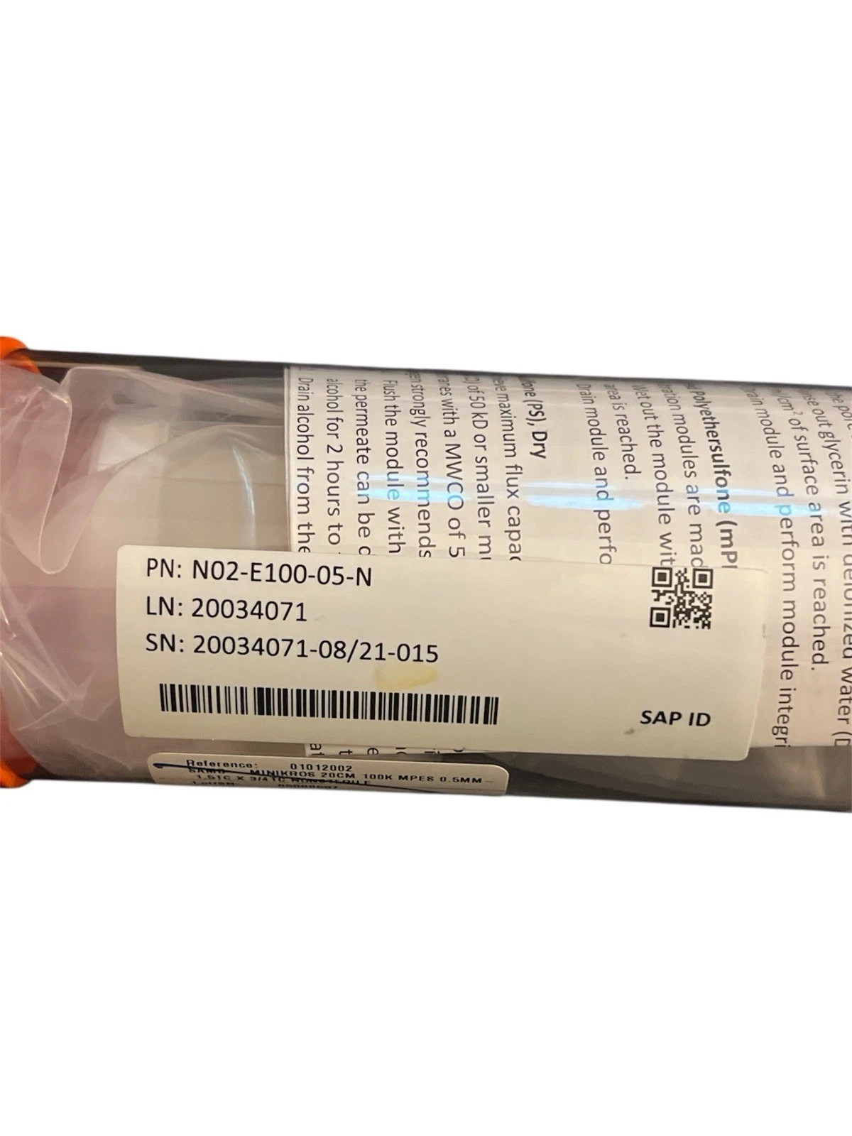 REPLIGEN MINIKROS NSTL Hollow Fiber Filter 20cm 100kd mPES 0.5mm 1.5 TC x 3/4TC-