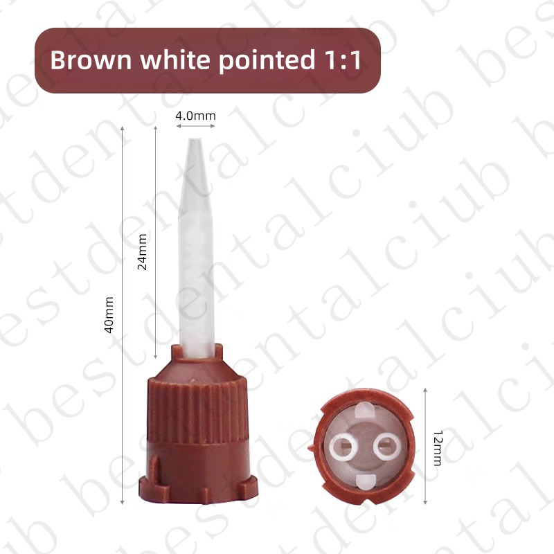 100Pcs Dental HP Mixing Tips For Temporary Cement Impression Material Brown 1:1