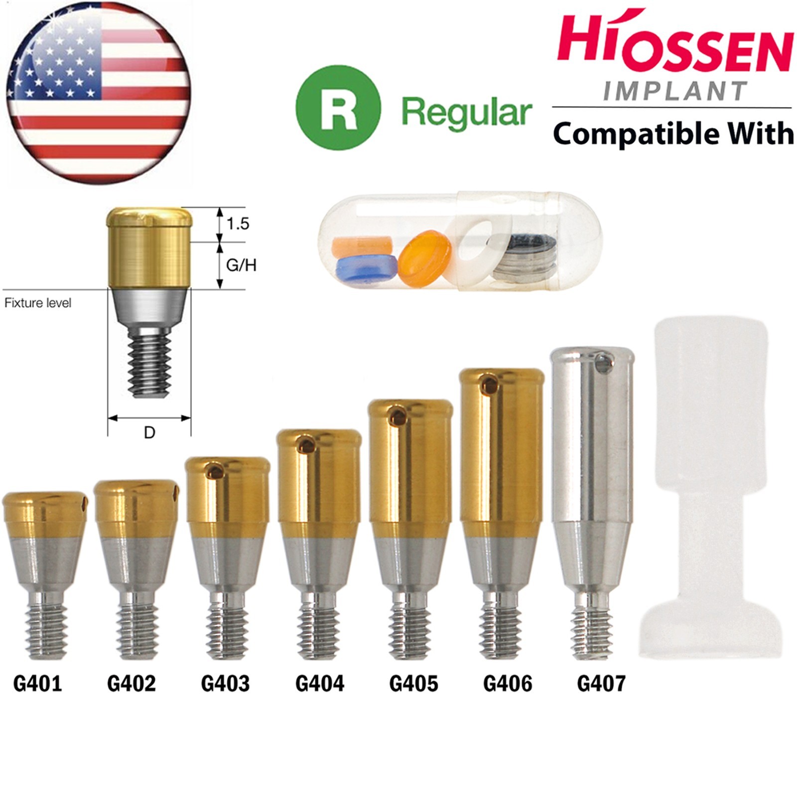 US Dental Overdenture Locator Abutment fit Hiossen Oss ET Mini/Regular Implants