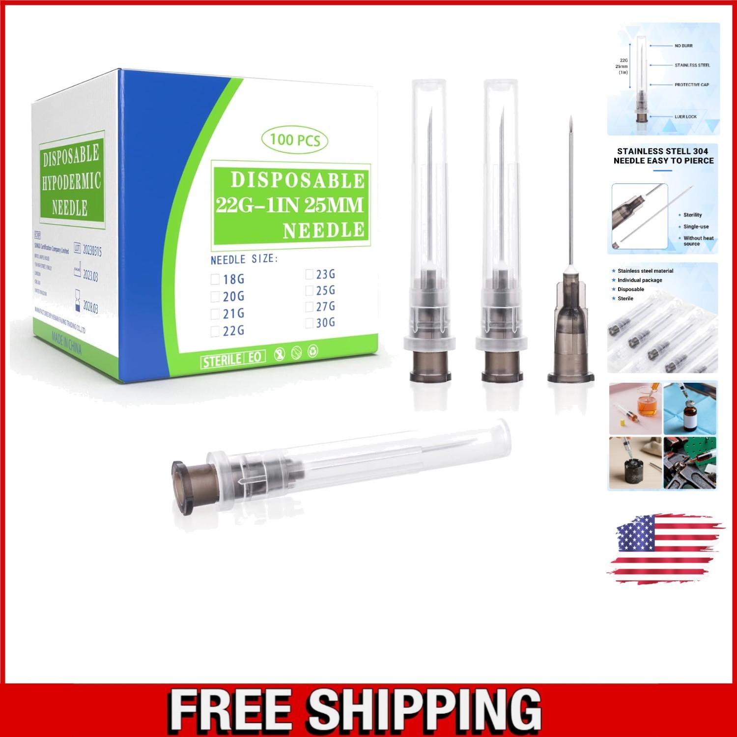 High-Quality 22GA 1 Inch Needles – Disposable, Individually Wrapped for Safety