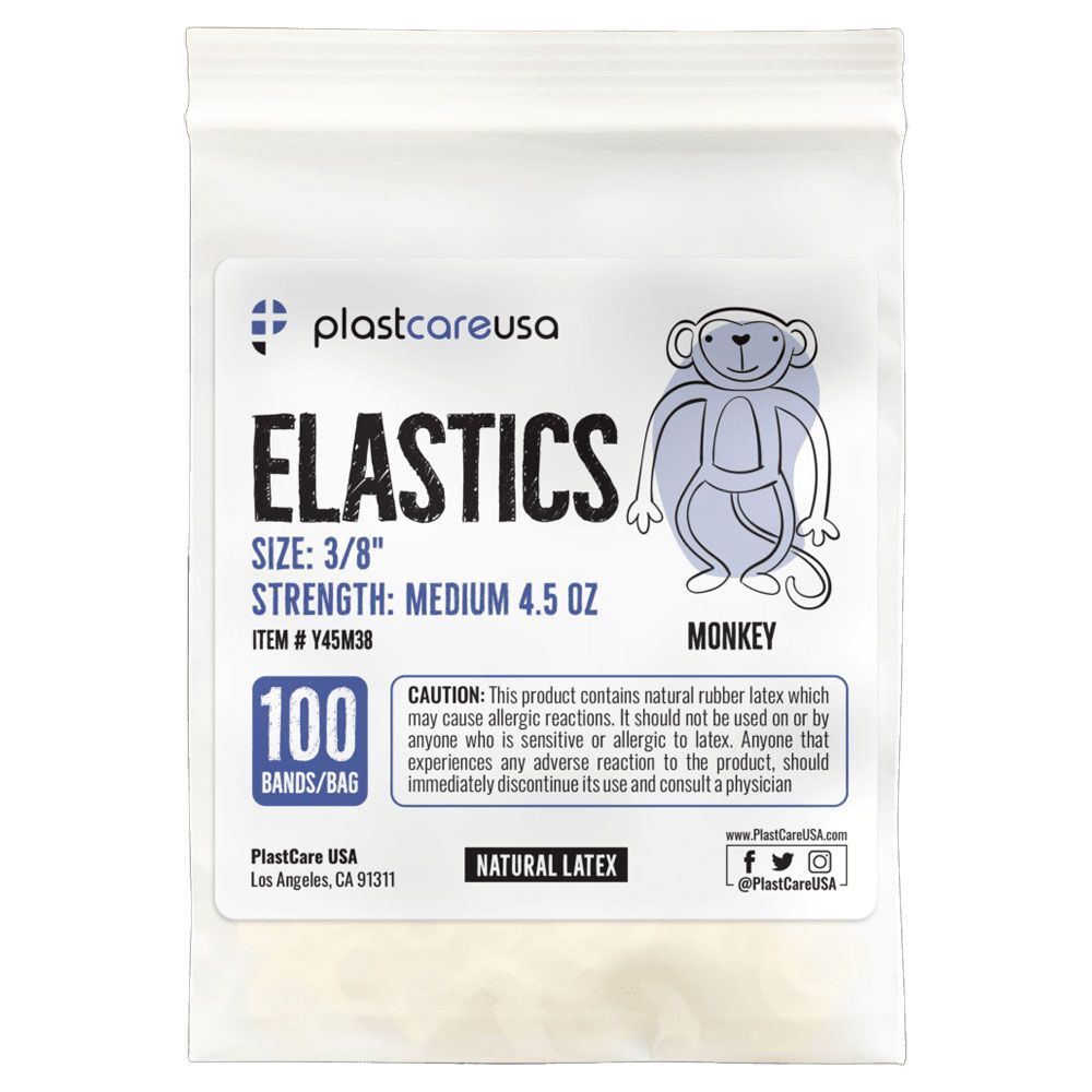 plastcareusa ELASTICS 3/8″ Monkey, Medium 4.5 oz Elastic Bands, Yellow, 100/Bag