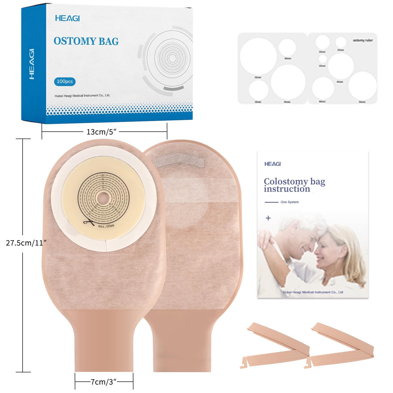 100 PCS Colostomy Bags, One Piece Ostomy Drainable Pouches with 100pcs