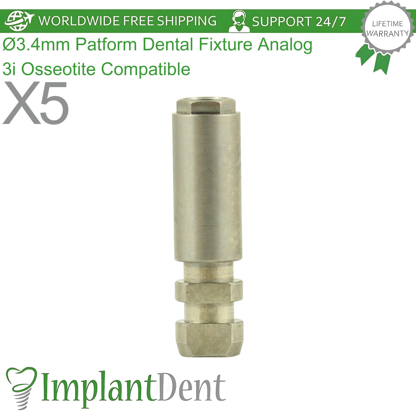 X5 Ø3.4mm Patform Dental Fixture Analog 3i Osseotite Compatible Replica Purple