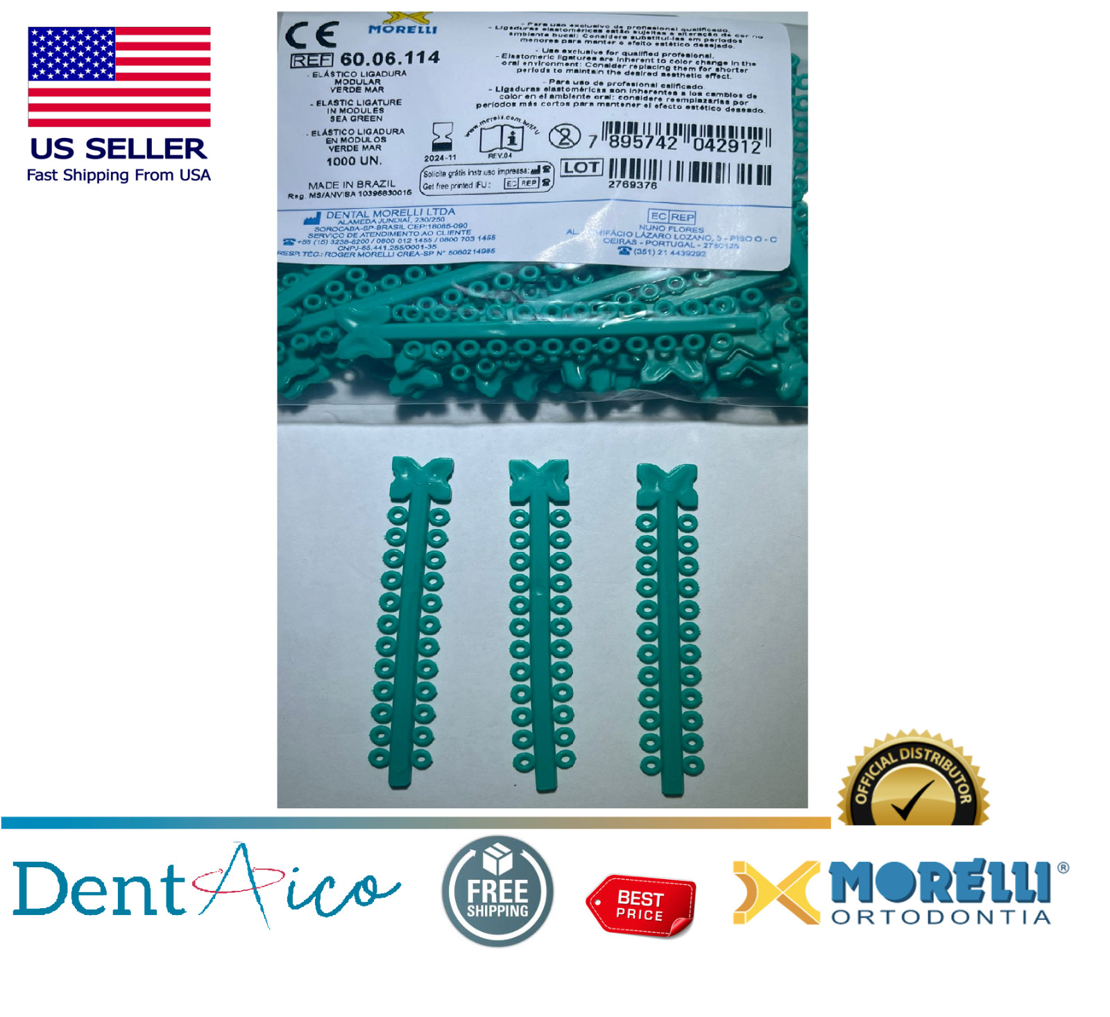 Elastic Ligature in Modules Sea Green PAK/1.000UN MORELLI Dental Orthodontic