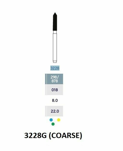 MICRODONT POINTED TAPER 3228G (COARSE) FG diamond burs 10/pk Made in Brazil