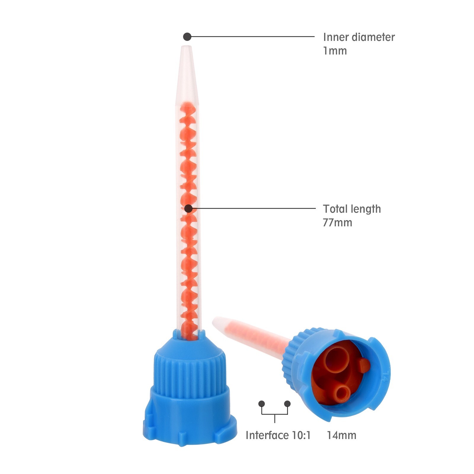 50Pcs Dental Mixing Tips Impression Temp Blue Orange Crowns Material (10:1)