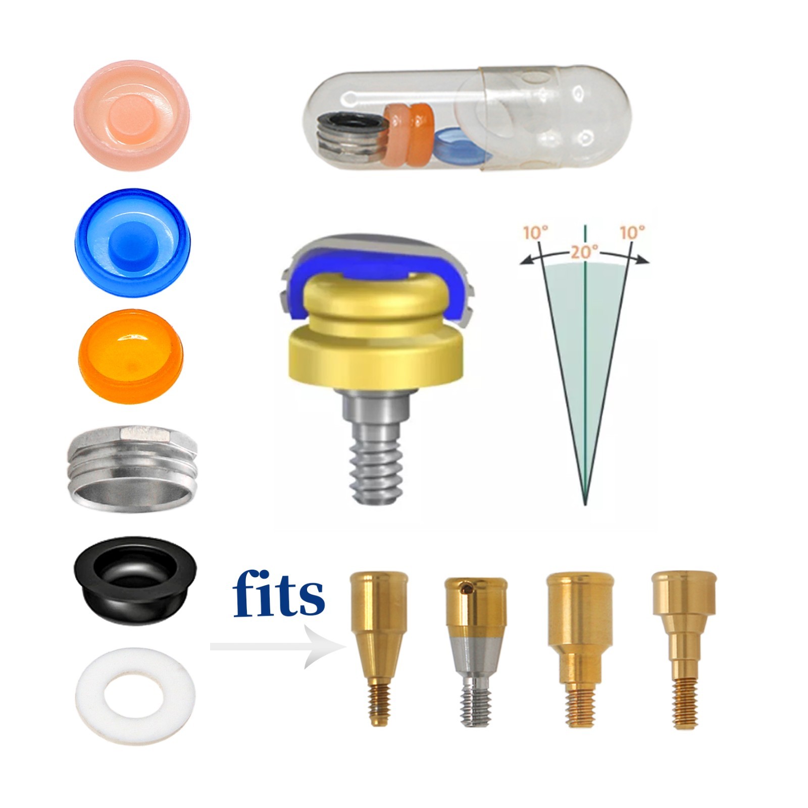 US Dental Locator Retention Caps Core Tool PEEK Male Insert Overdenture Abutment