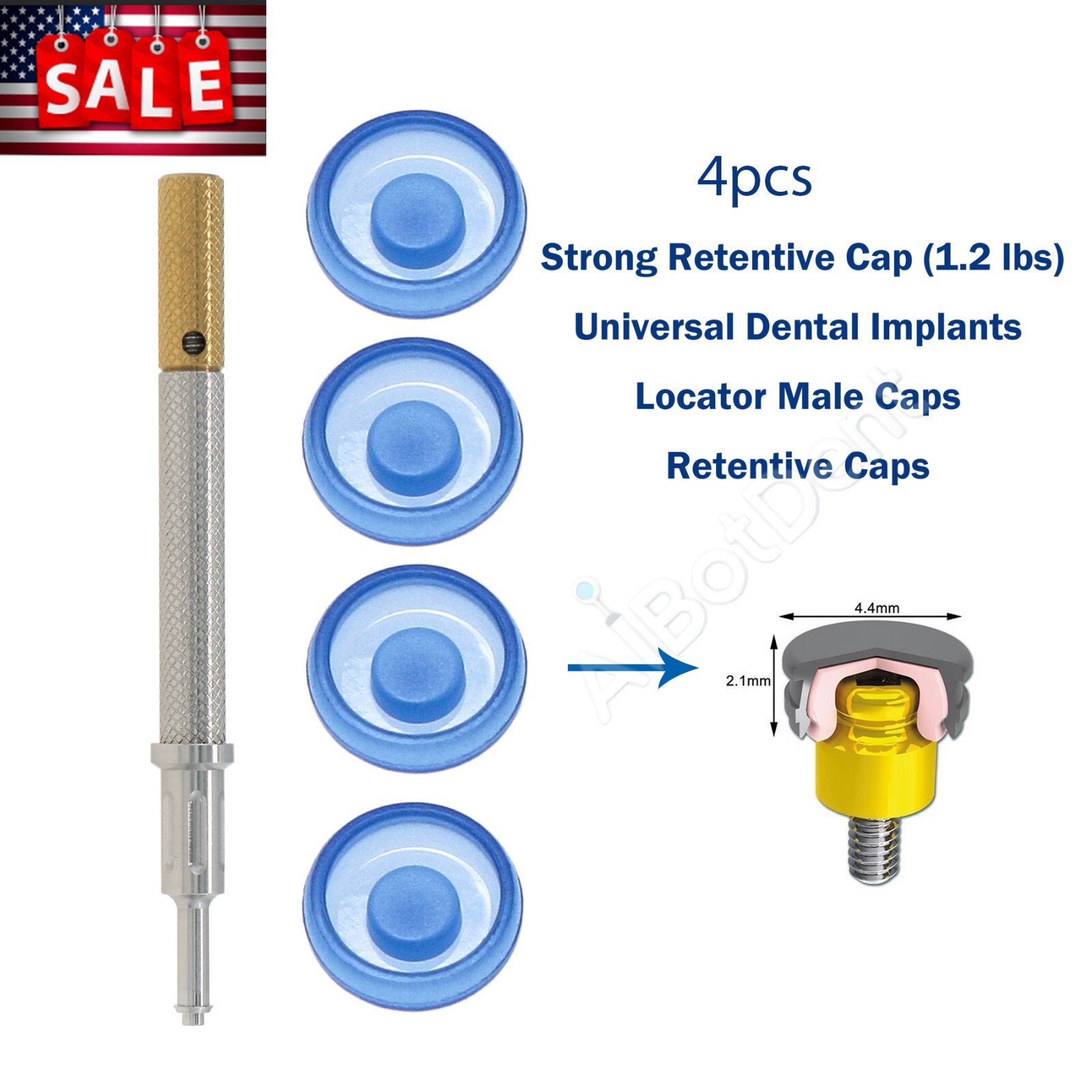US Dental Overdenture Implant Retention Cap Abutment Metal Housing Kit Xtra-Soft
