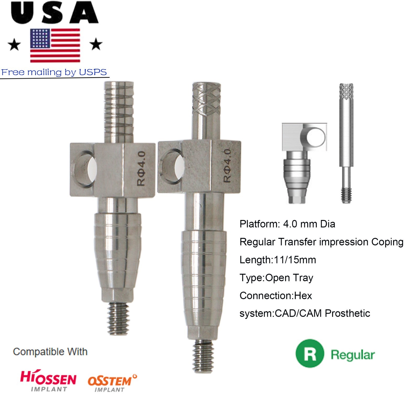 Implant Impression Coping Open/Close transfer fit Hiossen OSS Regular Lab Analog