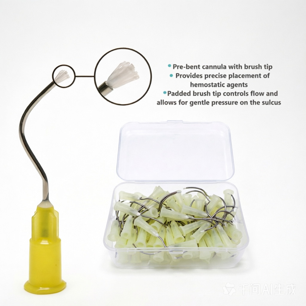Dental Disposable metal infusor yellow tip with brush Pre-Bent padded 19G