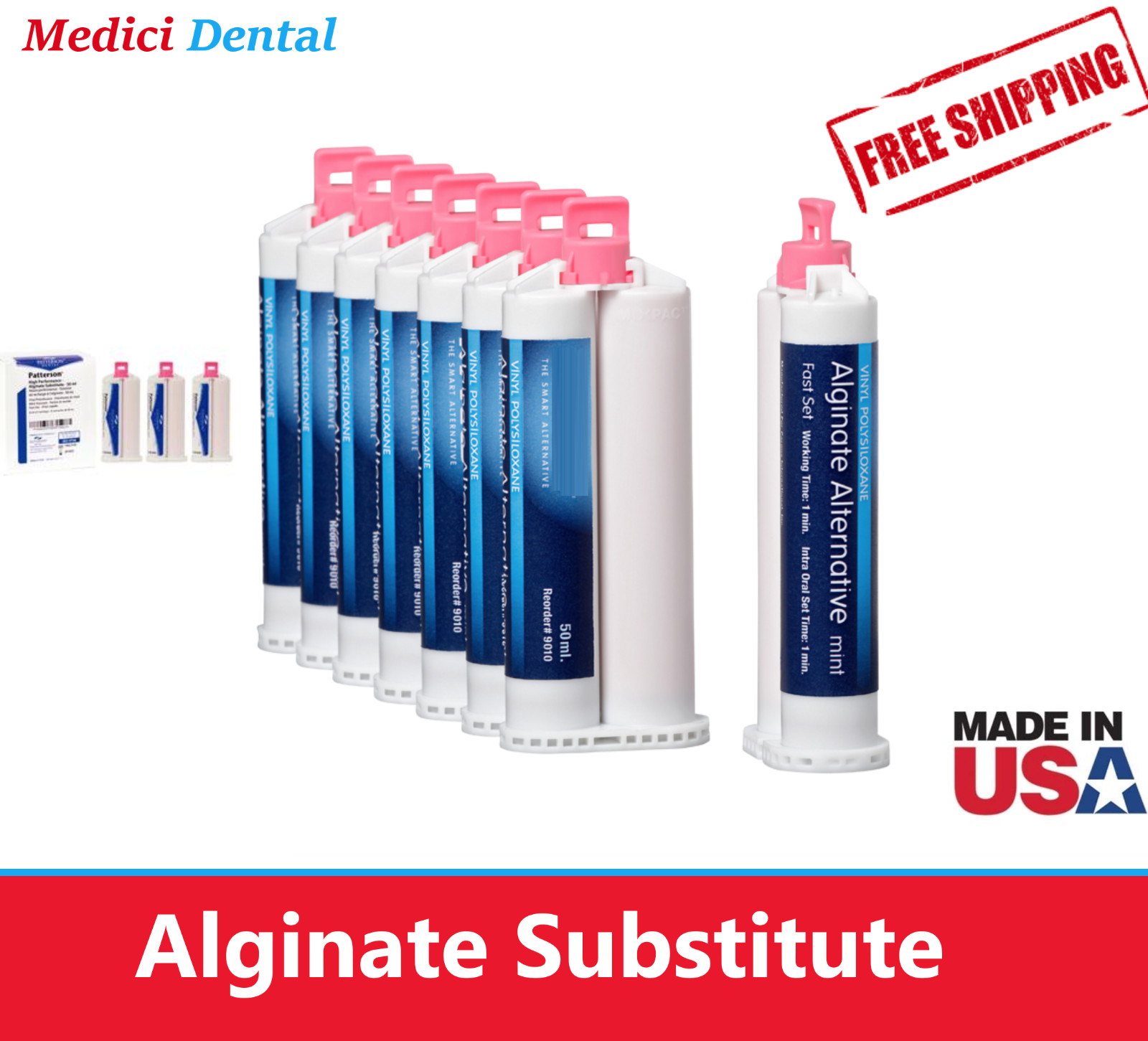 Dental High Perform Alginate Substitute Alternative 4 or 8 x 50mL, Fast Set Mint