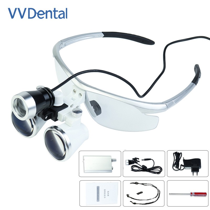 2.5X 3.5X Dentist Loupes Dental Binocular Glass Magnifier with 3W Led Light