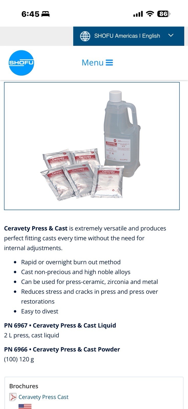 Ceravety Press & Cast Powder 6966 from Shofu Inc. 100g pouches X 11