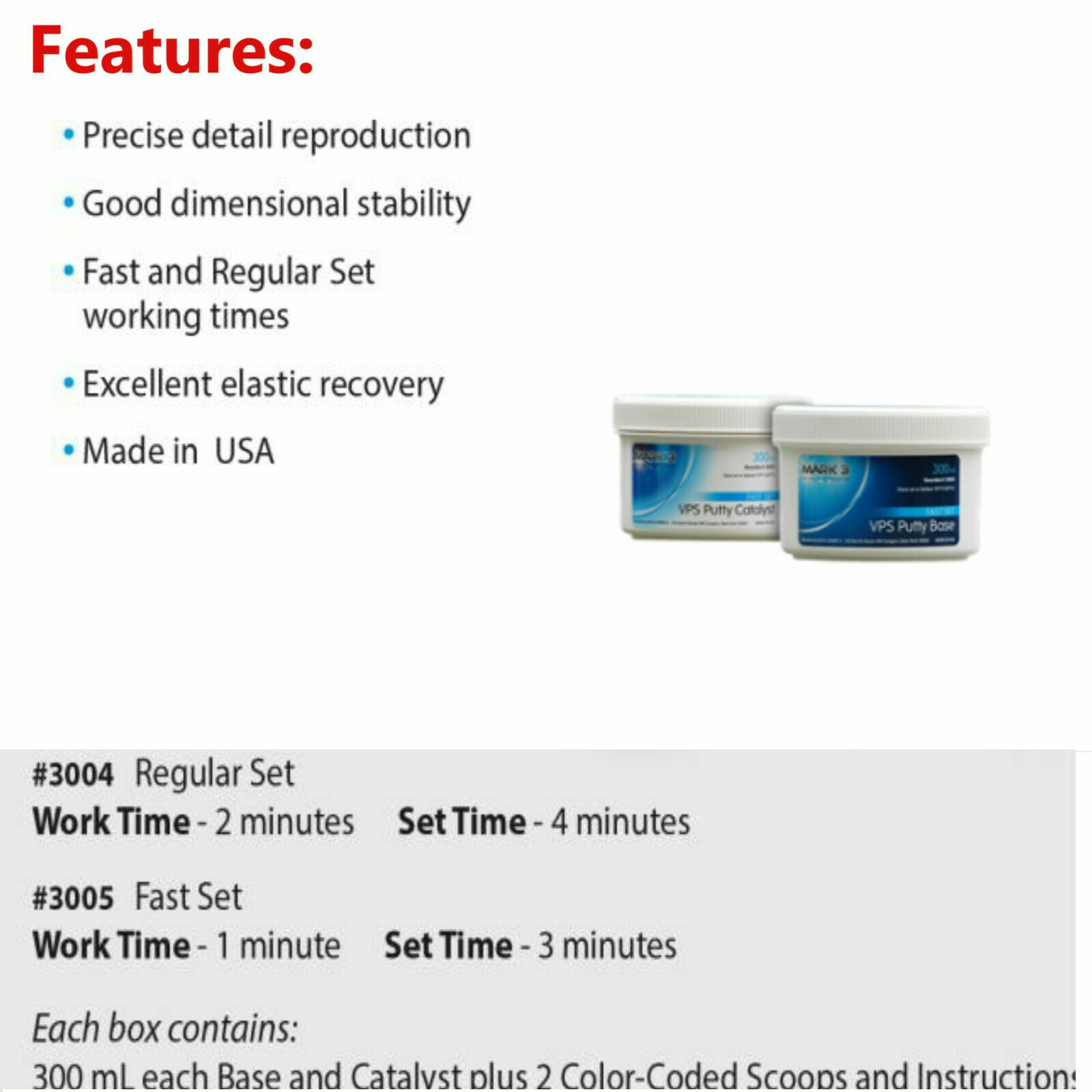 Dental VPS Putty Set VPS Impression Material Base + Catalyst 600 ml, Made in USA