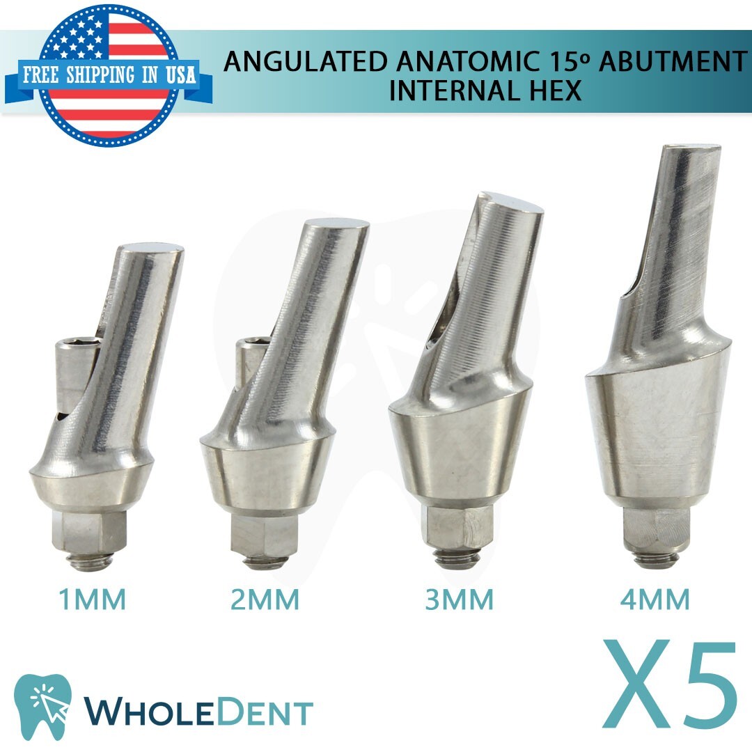 5x Angulated Anatomic Abutment 15° Ø5.4mm Int Hex 2.42mm Dental Instrument