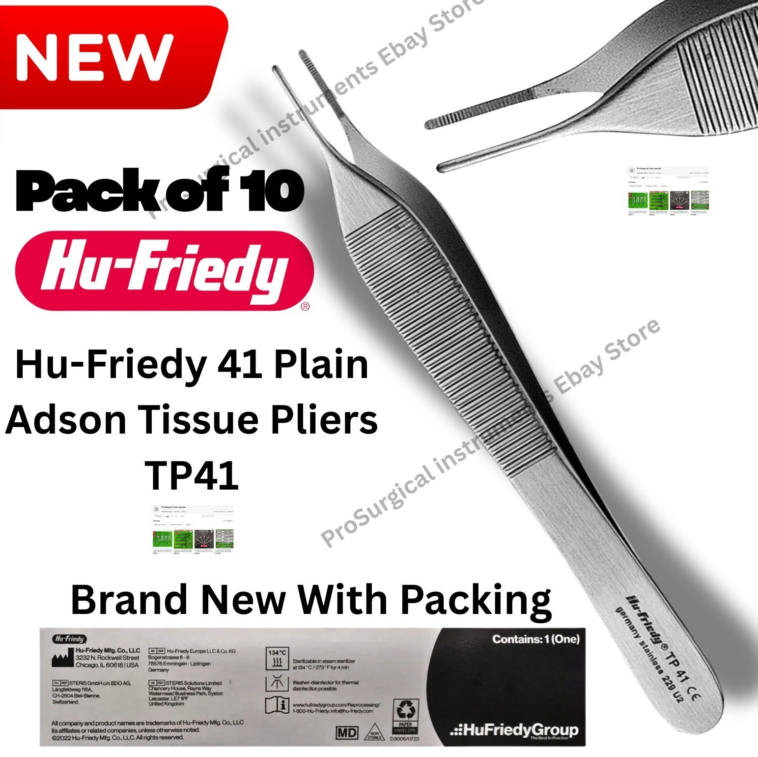 Hu-Friedy Dental #41 Adson Plain Tissue Pliers TP 41