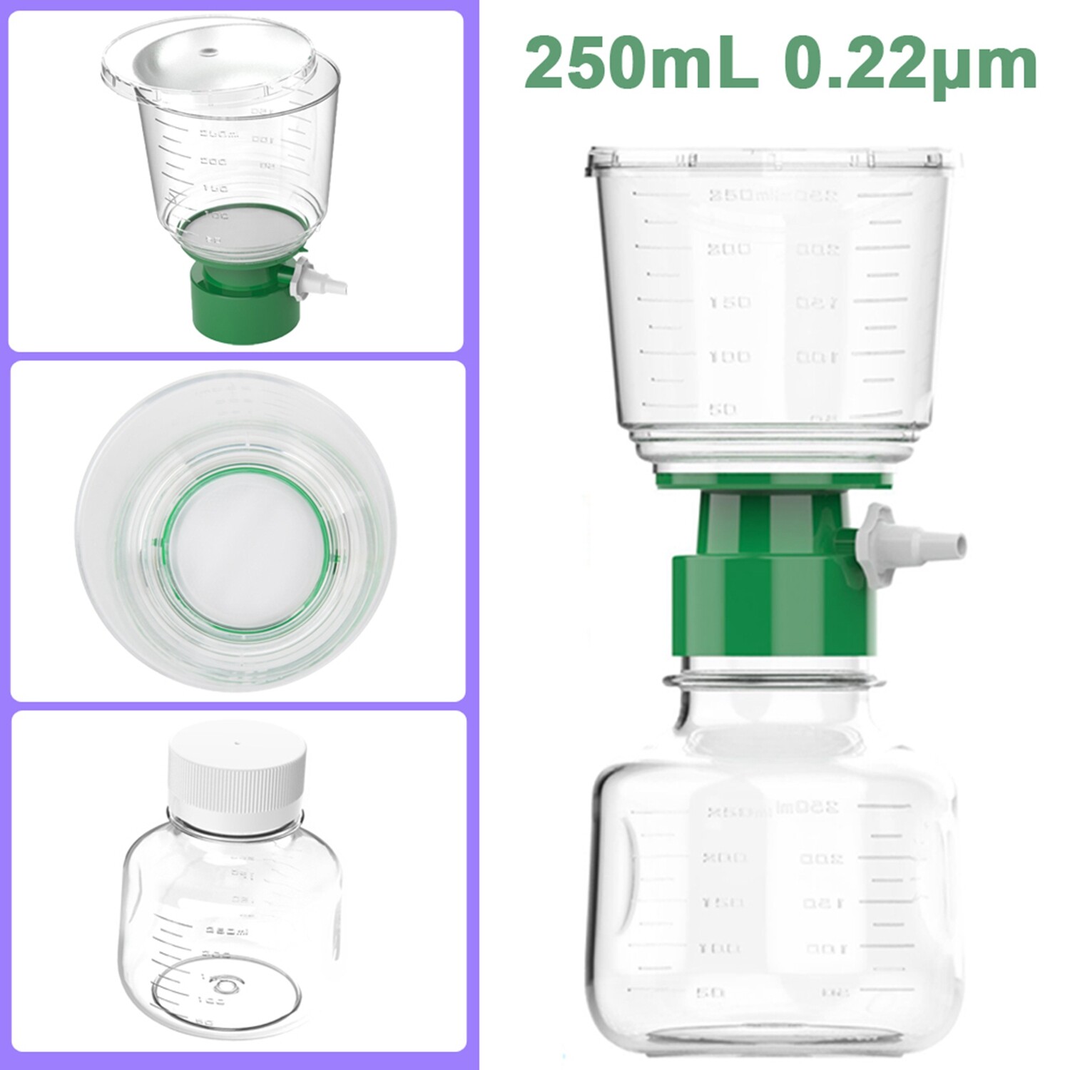4PCS 250mL Disposable Sterile Vacuum Filter Units Bottle Top PES Membrane 0.22μm