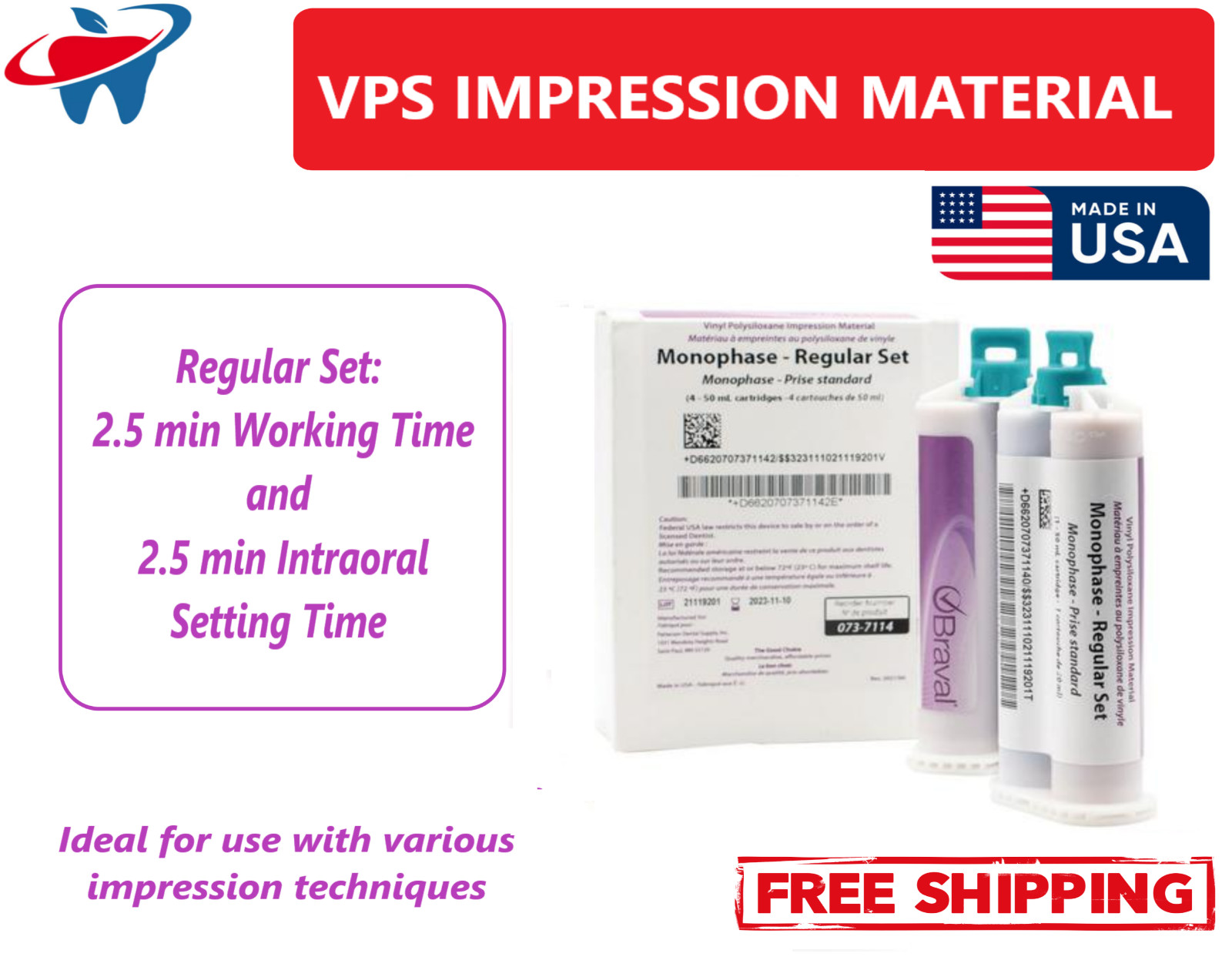 Dental VPS Impression Material Light /Heavy/ Body /Alginate PVS Upto 30 Cartidge