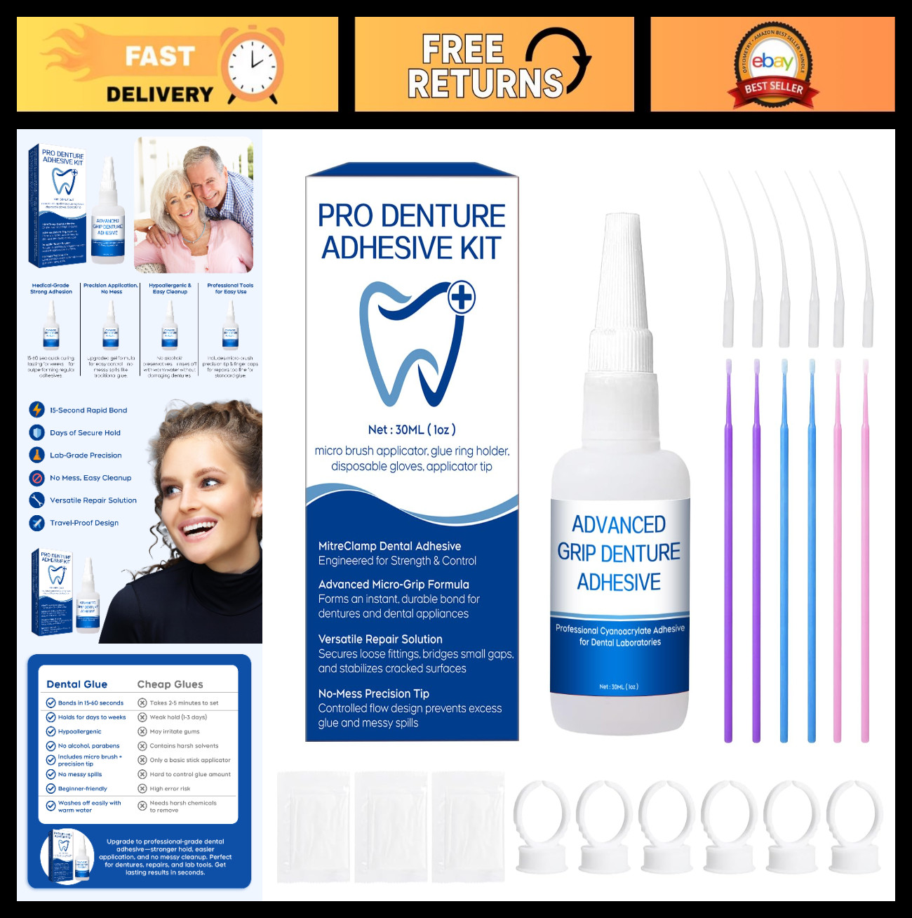Instant Bonding Glue for Dentures & Lab Tools – Fast-Setting 15-60 Sec | Crack R