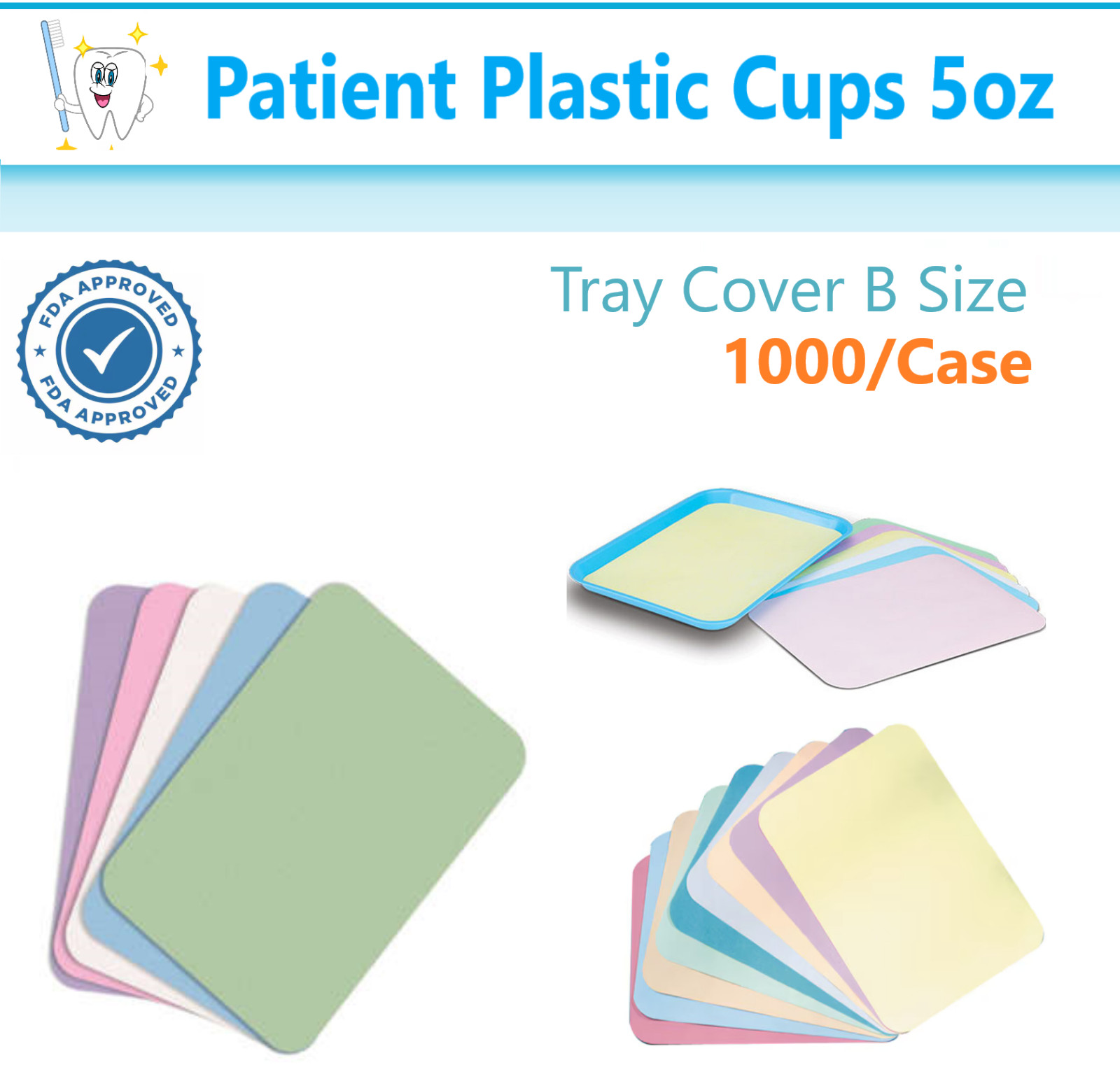 5 Oz Disposable Dental Plastic Patient Cups, Bibs, Paper Tray Cover B Ritter Cup