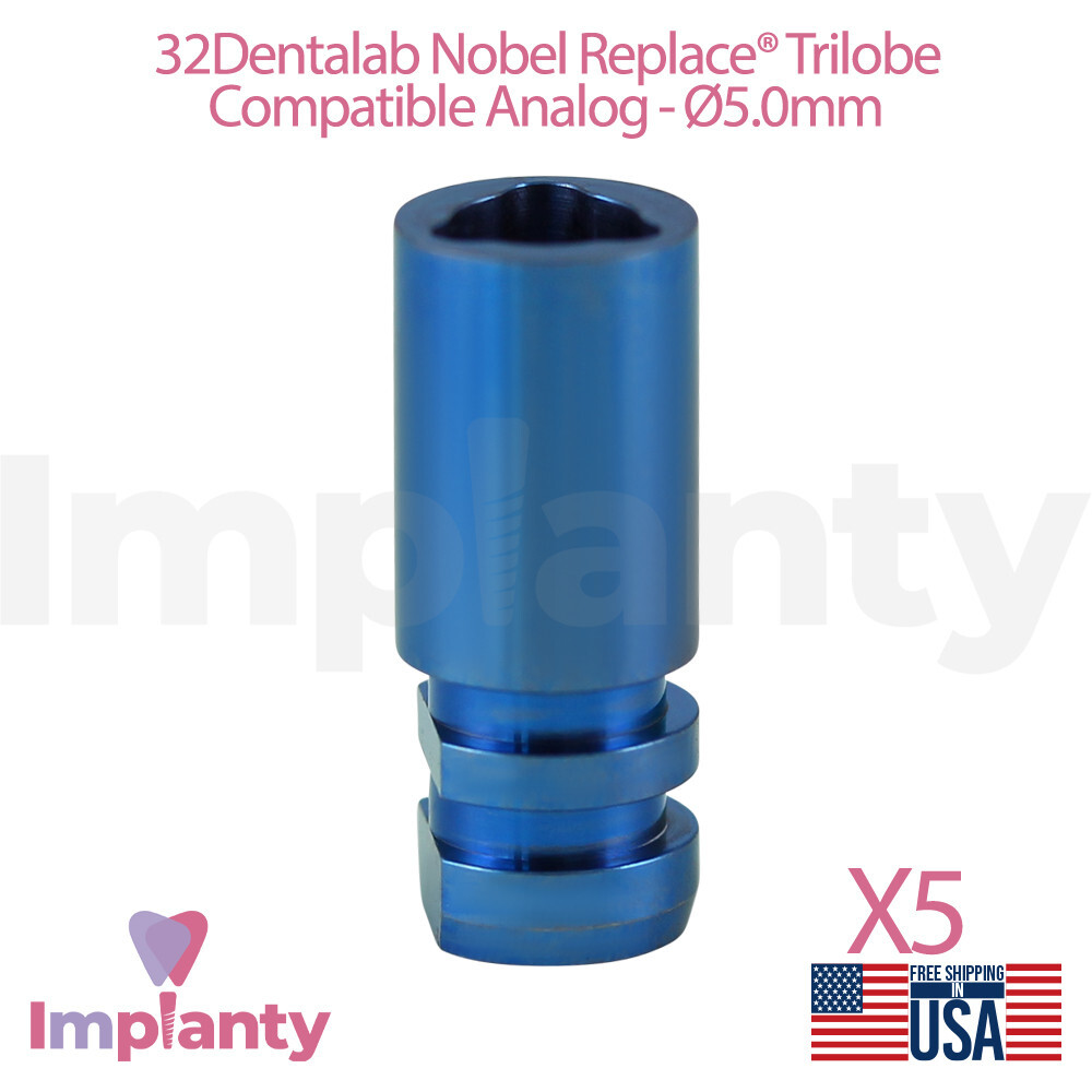 5x Dental Fixture Analog 5.0mm WP Blue Compatible Nobel Replace Select
