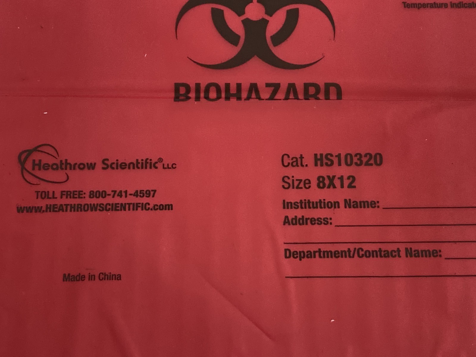 (63) HEATHROW Biohazard Waste Bags 8”x12” English Spanish French HS10320