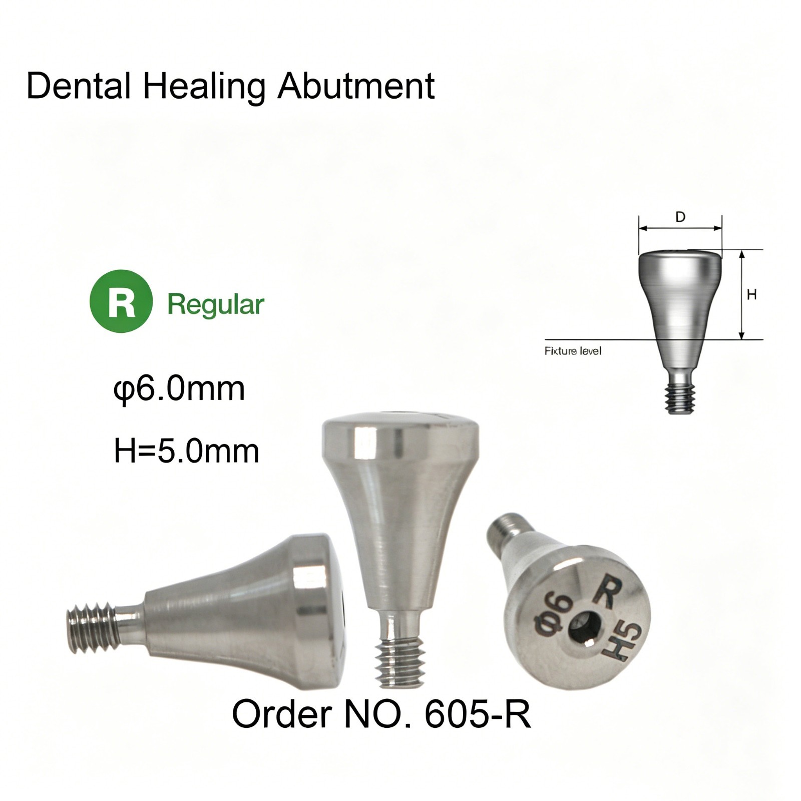 Dental Healing Cap Abutment Regular Platform Compatible Hiossen ET Conical 5.0mm