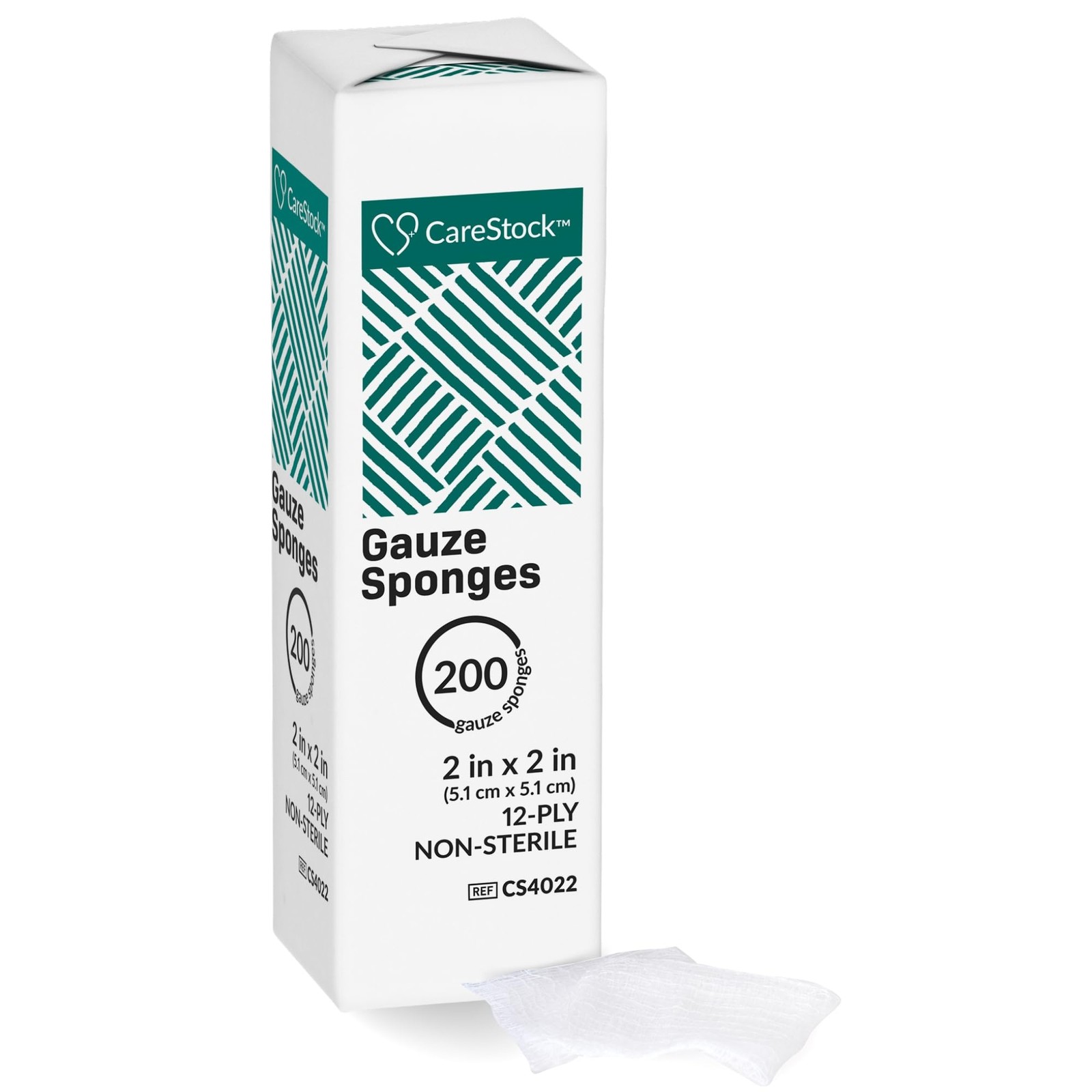 CareStock Gauze Pads 2×2 [200 Count] – 12-Ply 2″ x (200 Count), White