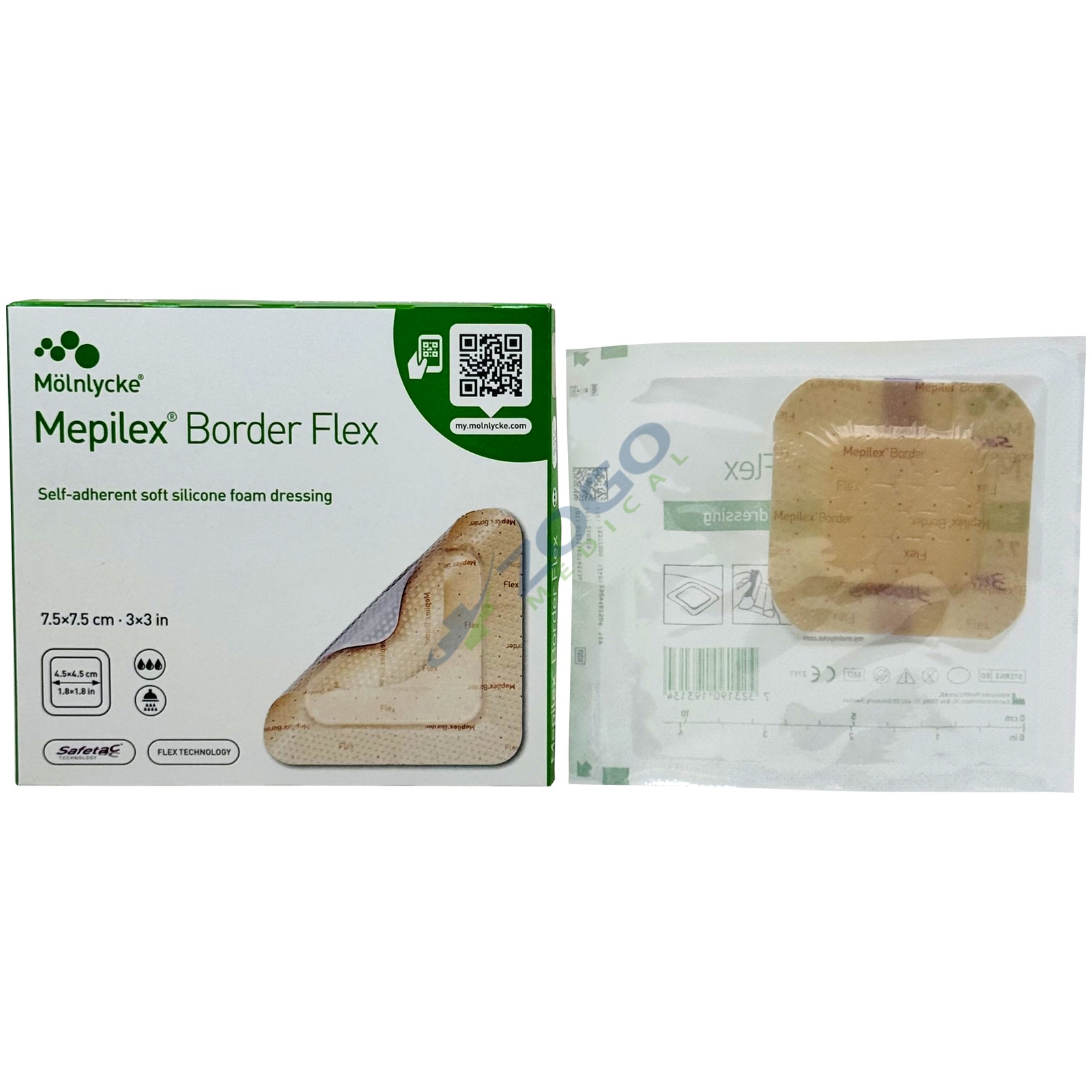 Mepilex Border Flex – Soft Silicone Foam Dressing – 3″ x 3″ – Box of 5 Dressings