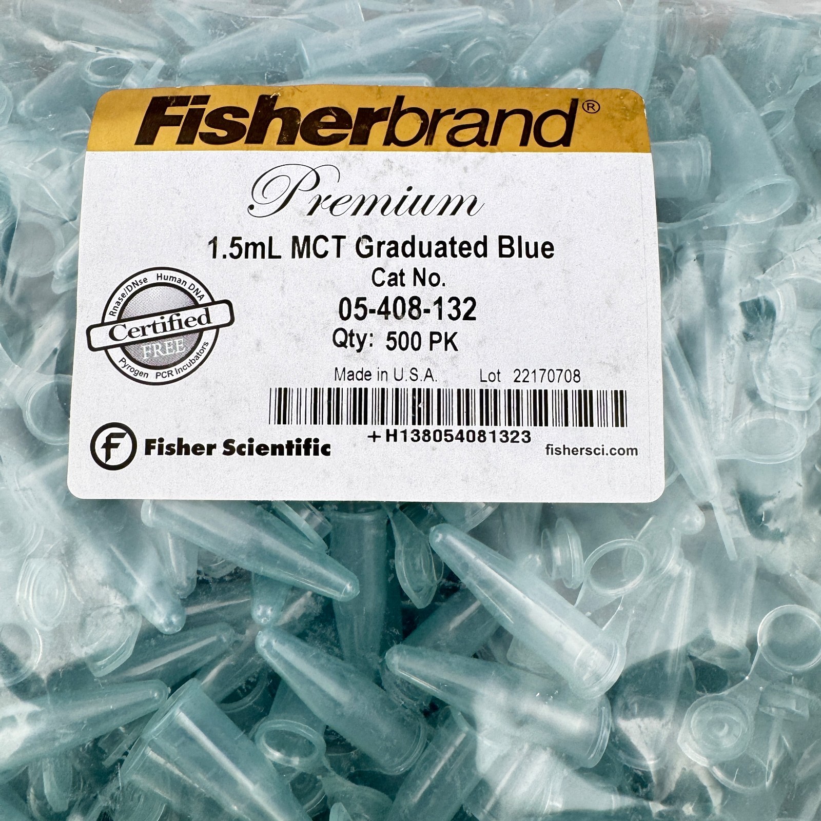 Fisherbrand Premium Cat No 05-408-132 MCT Graduated Blue 1.5mL 500PK