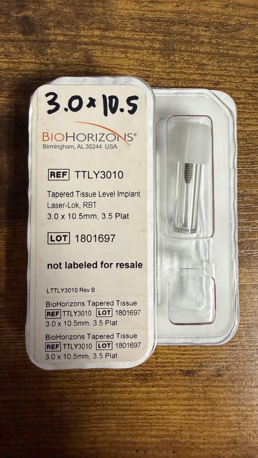 BioHorizons Tapered Dental Implant – 3.0 x 10.5mm