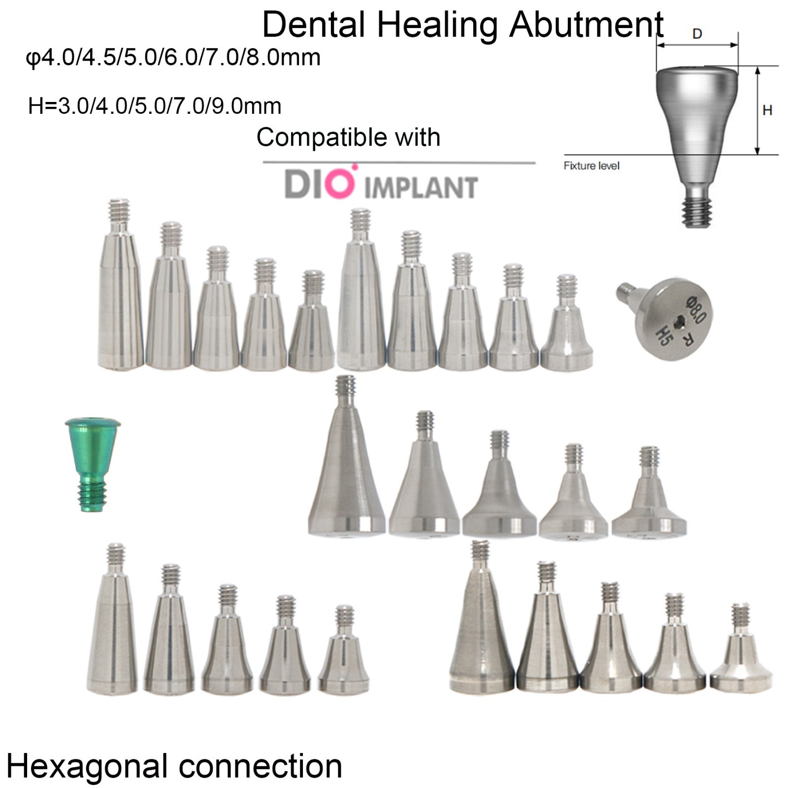 Ti Healing Cap Abutment Fits ITI Straumann Nobel Hiossen OSS DIO Implant system