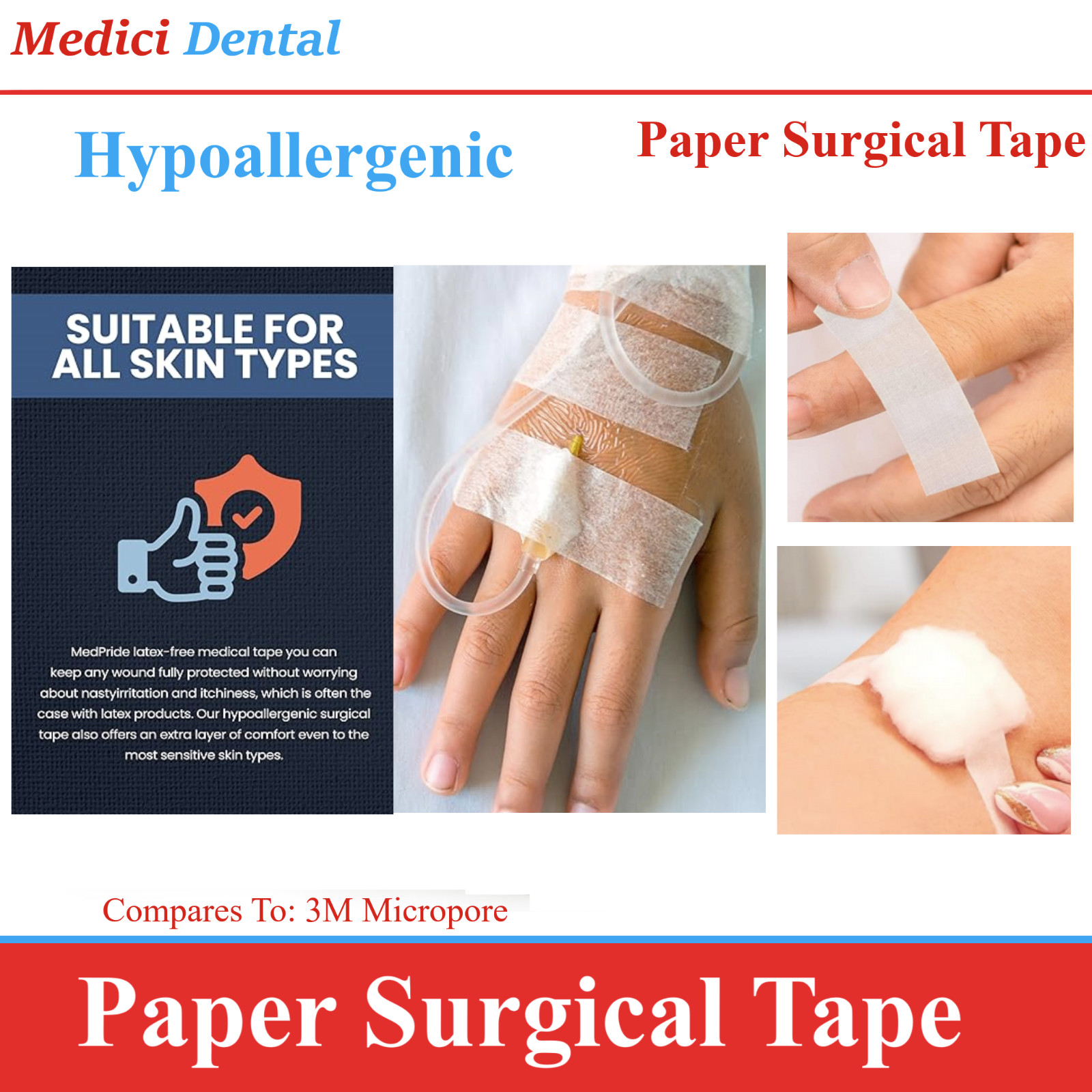 Medical Micropore Paper Surgical Tape 1/2″ x 10, 1″ x 10, 2″ x 10, 3″ x 10 yds