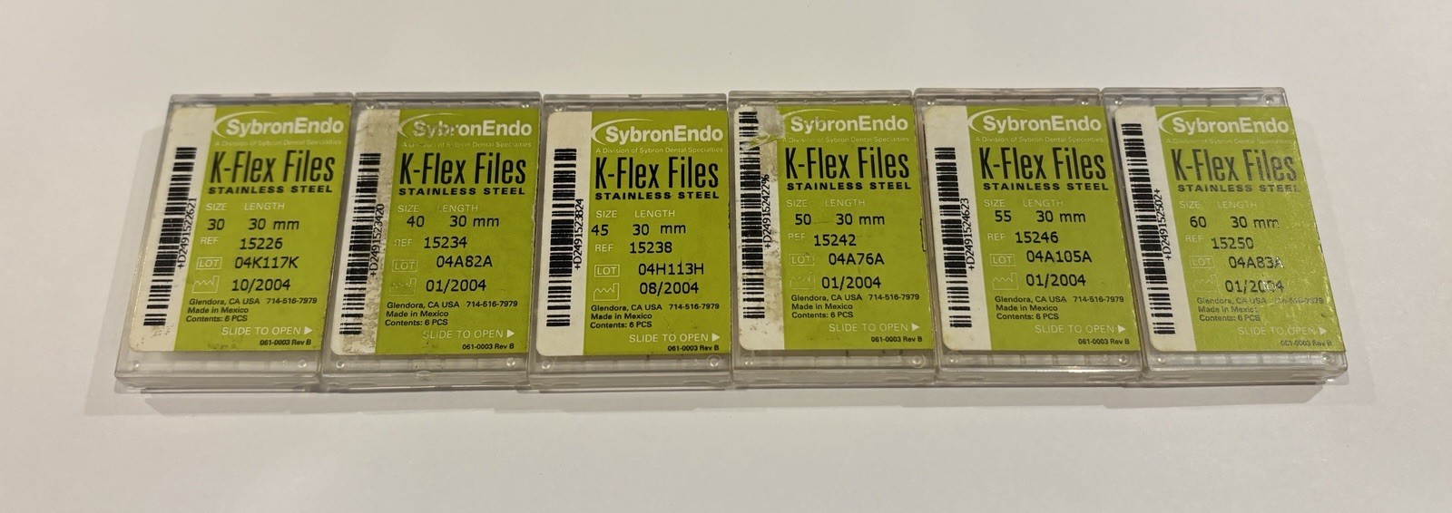 Kerr Sybron K-Flex Files Stainless 30 mm Lot of 6 Sequential Sizes