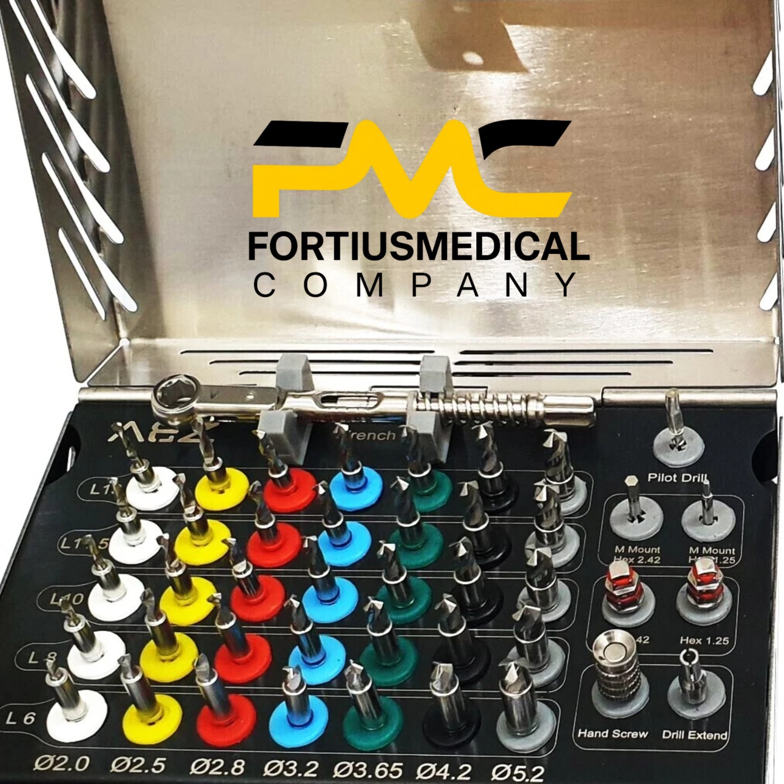 Dental Implant 35 Integral Stopper Drills with Drivers and Key Complete Kit 43PC