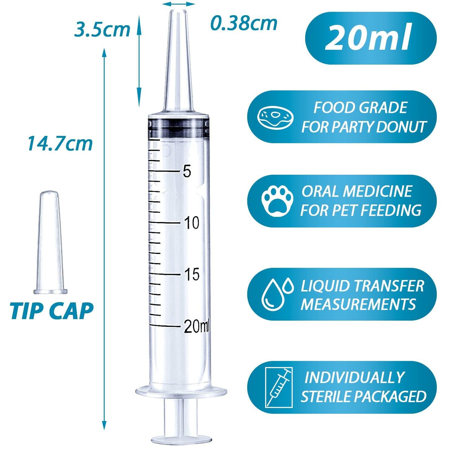 20ml Plastic Syringe for Liquids, Oral, Scientific Labs, 20 Ml, 10 pack
