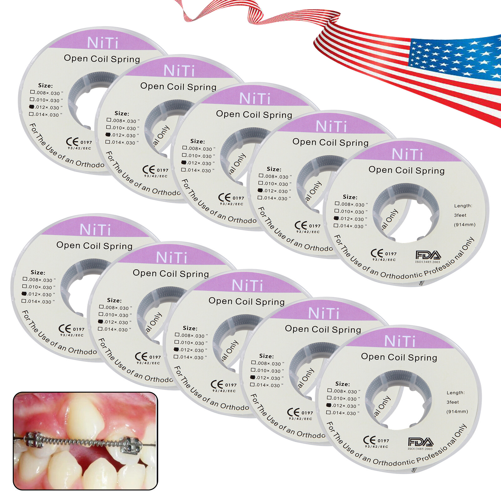 10 Roll Dental Orthodontic Niti Open Coil Spring Spool Dia.012 *030 ” inch 914mm