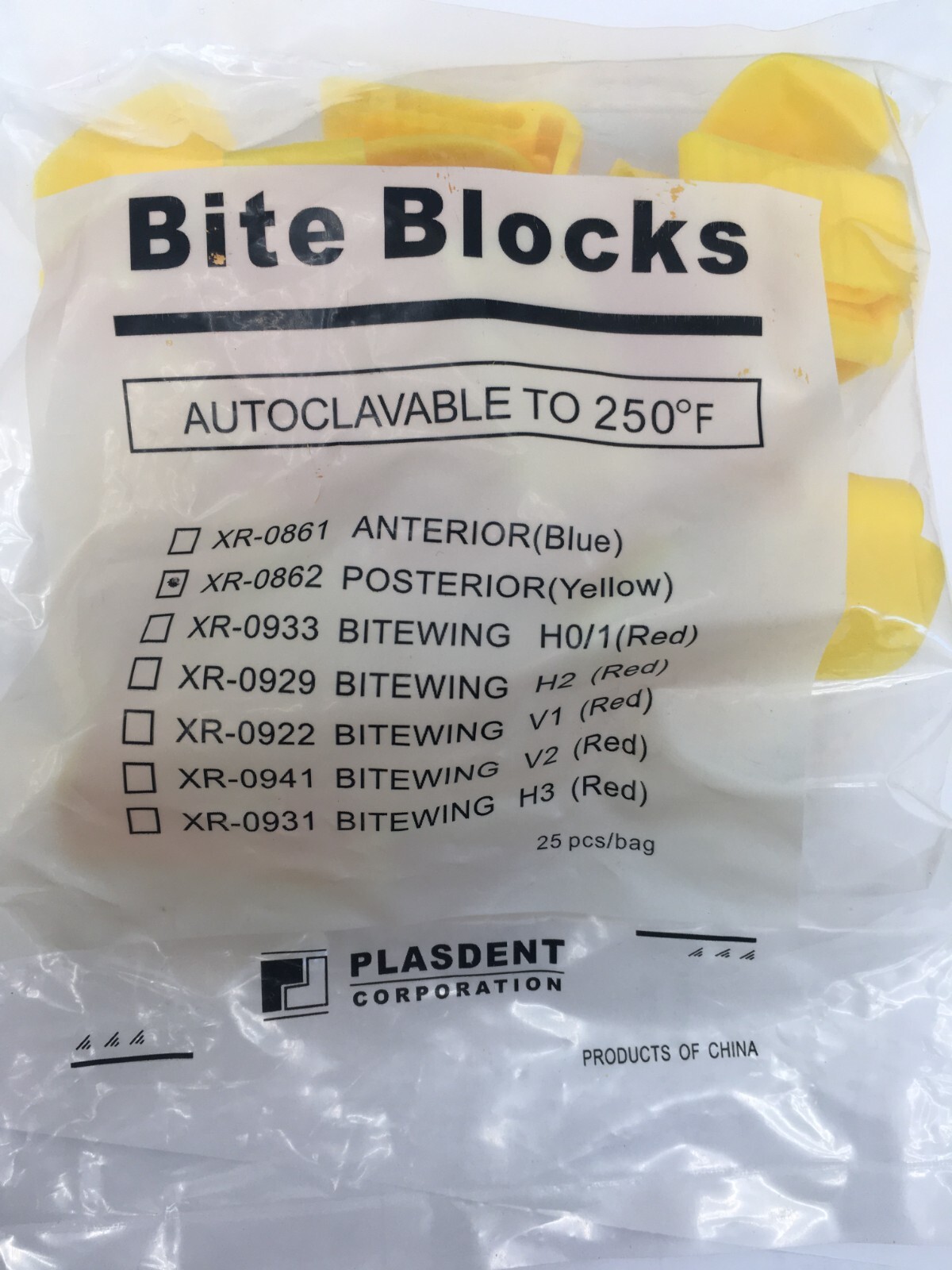 Plasdent XR-0862 Posterior Dental Bite Blocks Yellow 25/Pk Compare to 54-0862