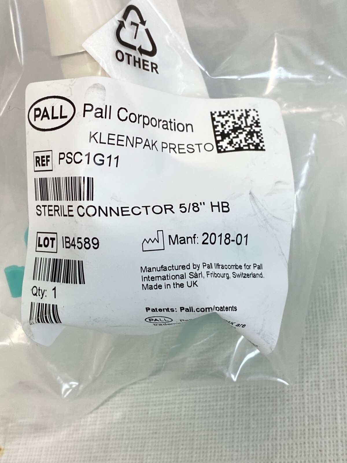 PALL Kleenpak Presto Connector 5/8” Hose Barb 14mm ID PES PSC1G11