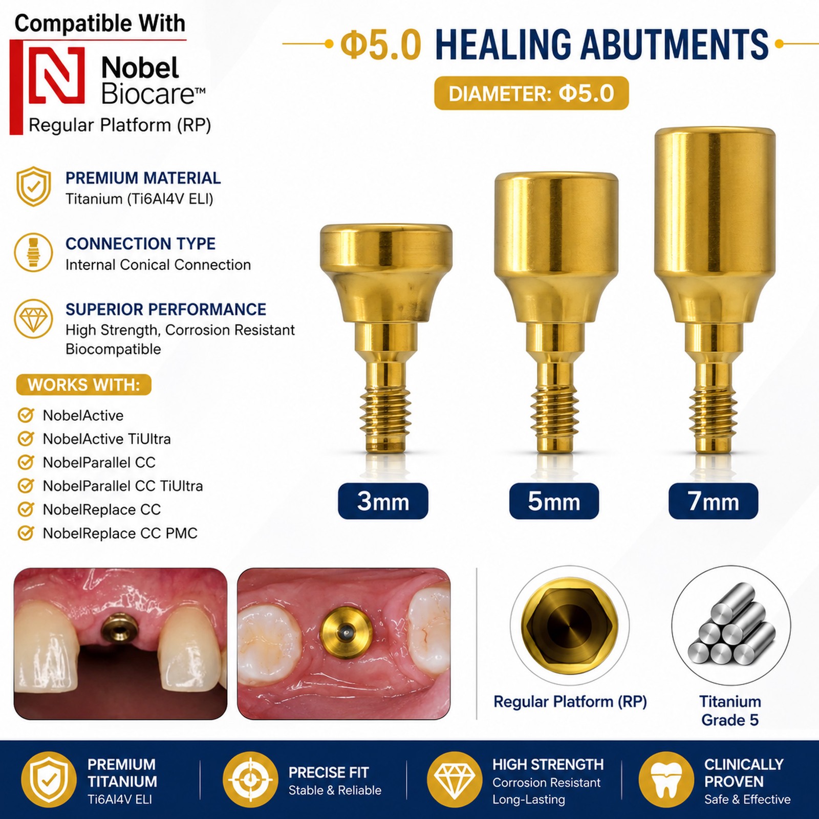 Dental RP NP Healing Abutment Compatible NobelActive Internal Conical Connection