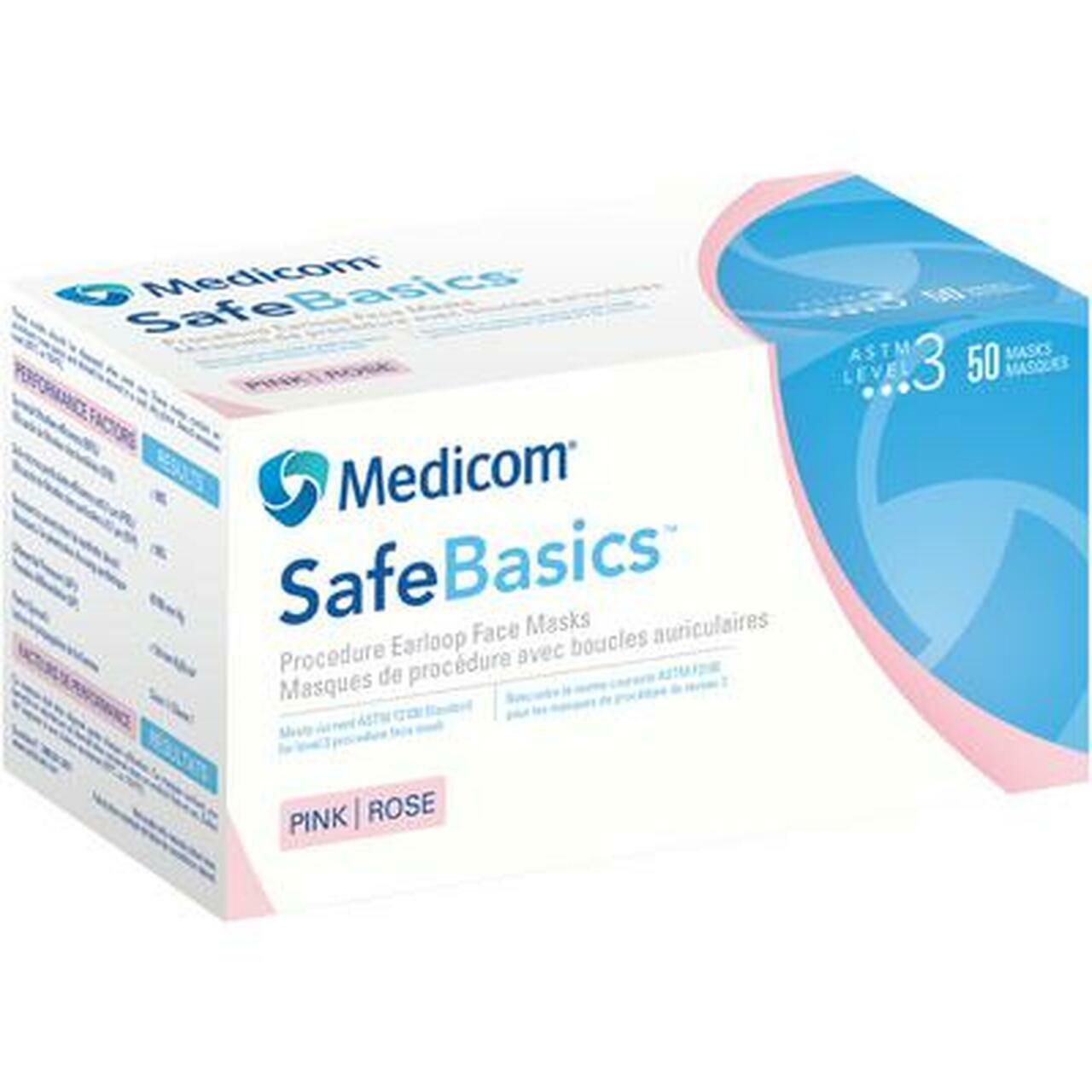 MEDICOM SAFEBASICS FACE MASKS, LEVEL 3, PINK, 50/BX, 10 BOXES/CASE, 1 CASE, 2152