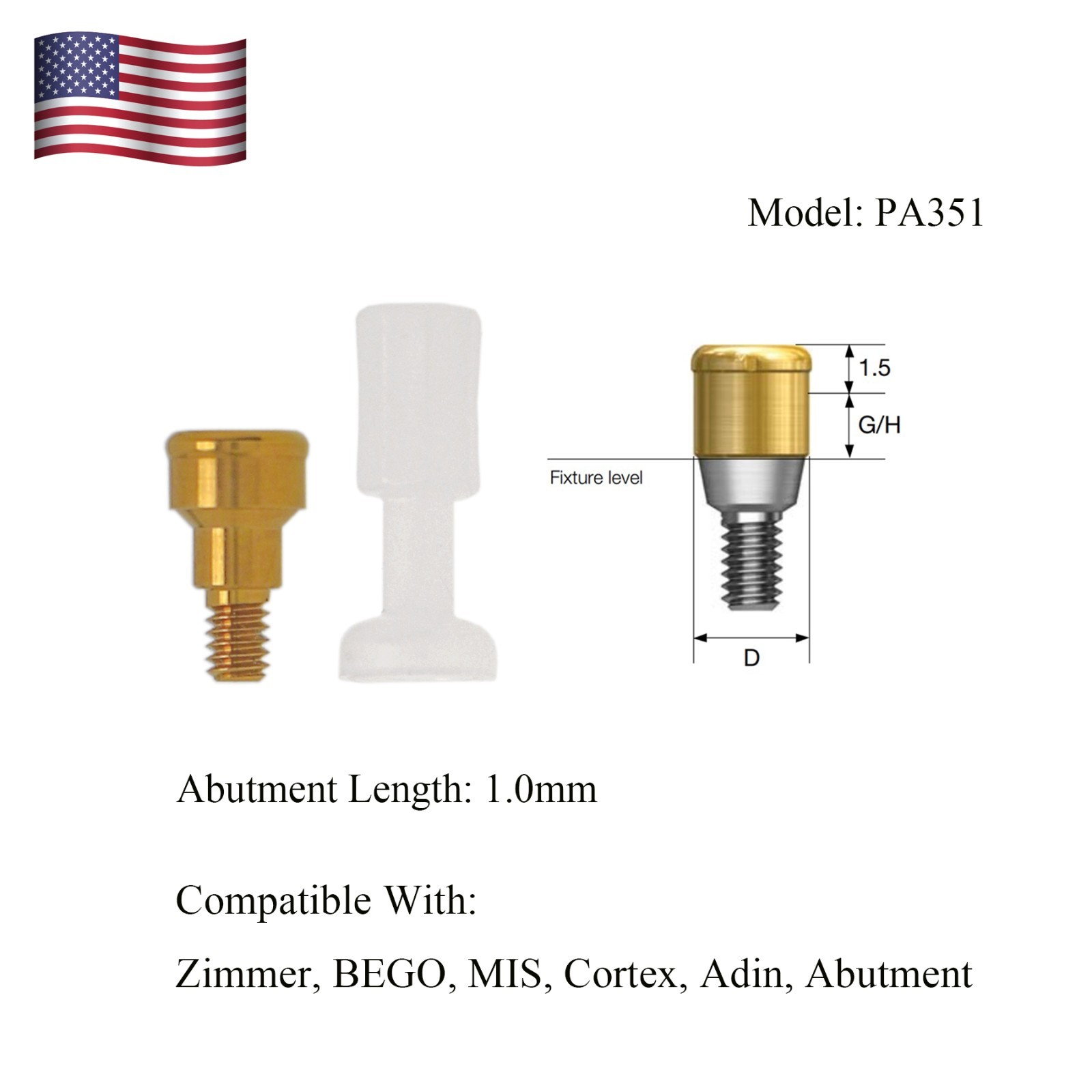 Zest Implant Locator Abutment for Zimmer Screw-Vent 3.5/4.5 Platform 1-5.0mm GH