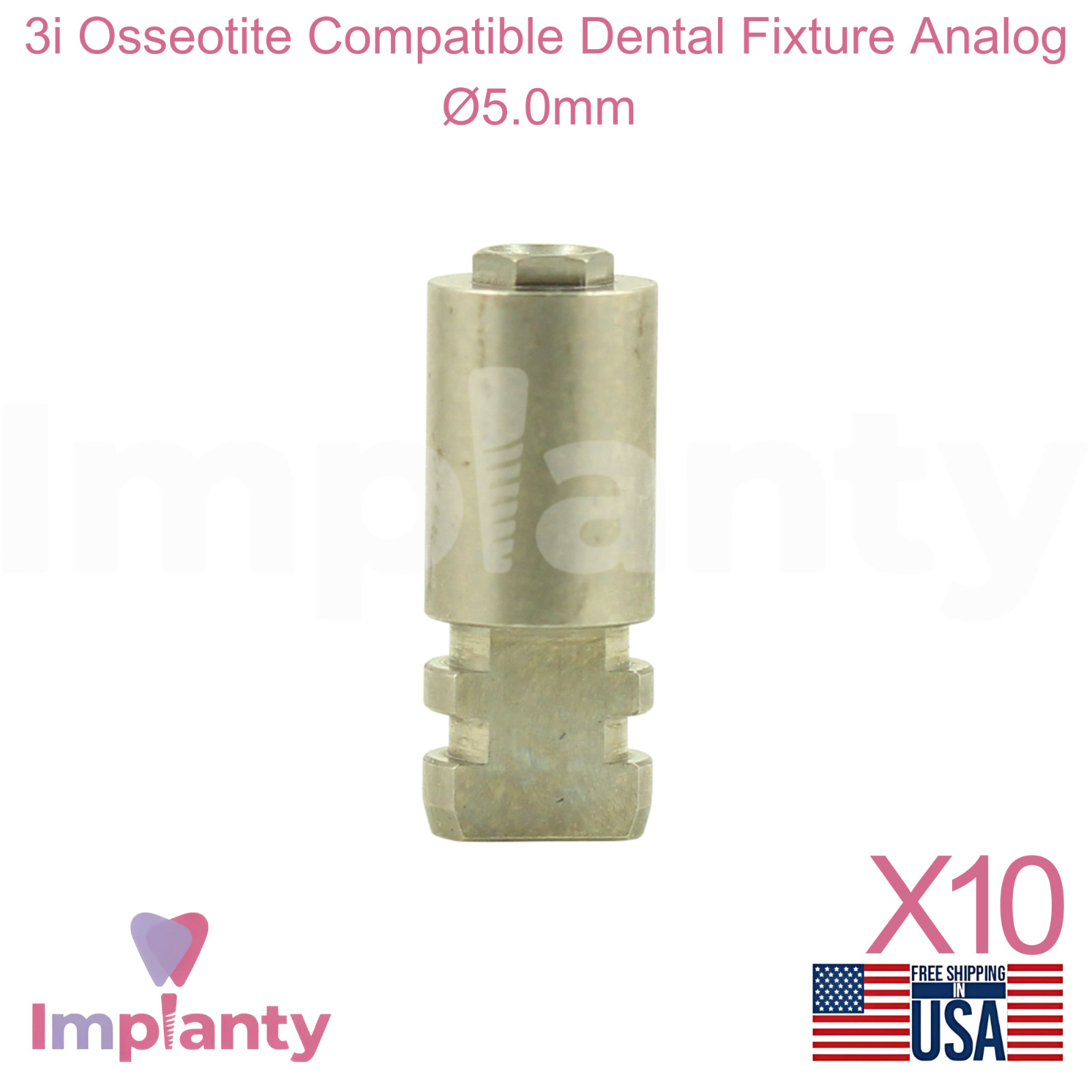 10x 3i Osseotite Compatible Dental Fixture Analog Ø5.0mm Replica Yellow Platform