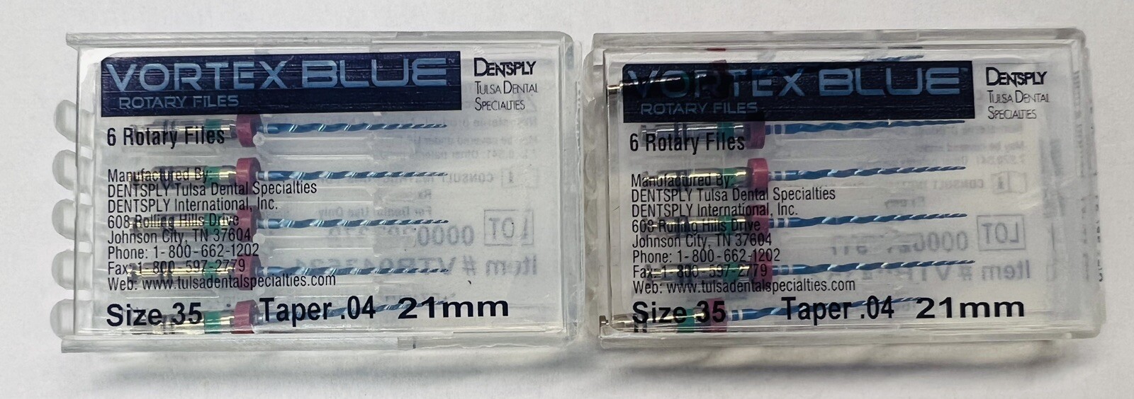 21mm .04 Vortex Blue #35 Rotary Files Dentsply Tulsa Dental Root Canal LOT OF 2