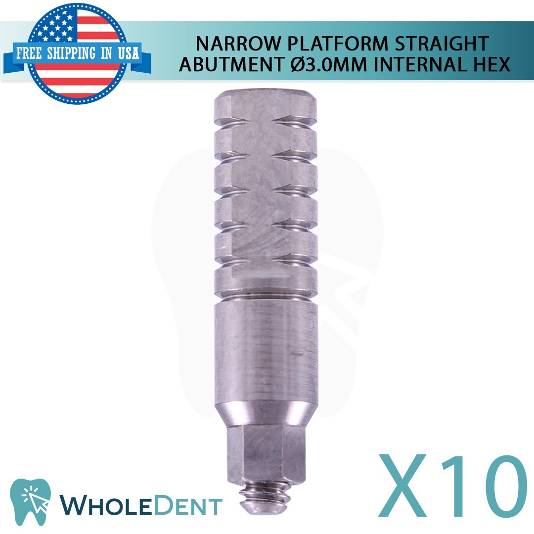 10x Dental Titanium Straight Prosthetic 9.0mm Slim Platform Int Hex 2.0mm
