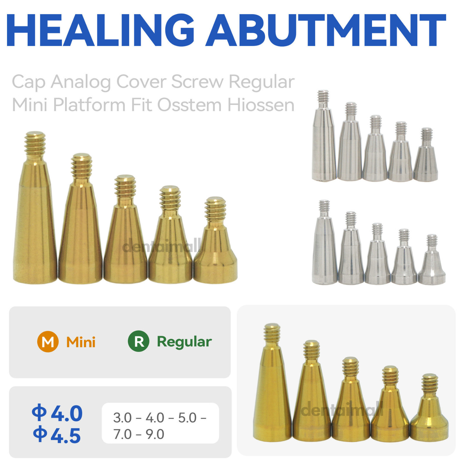 Dental Healing Abutment Lab Analog Mini Regular Platform Fits Osstem Hiossen